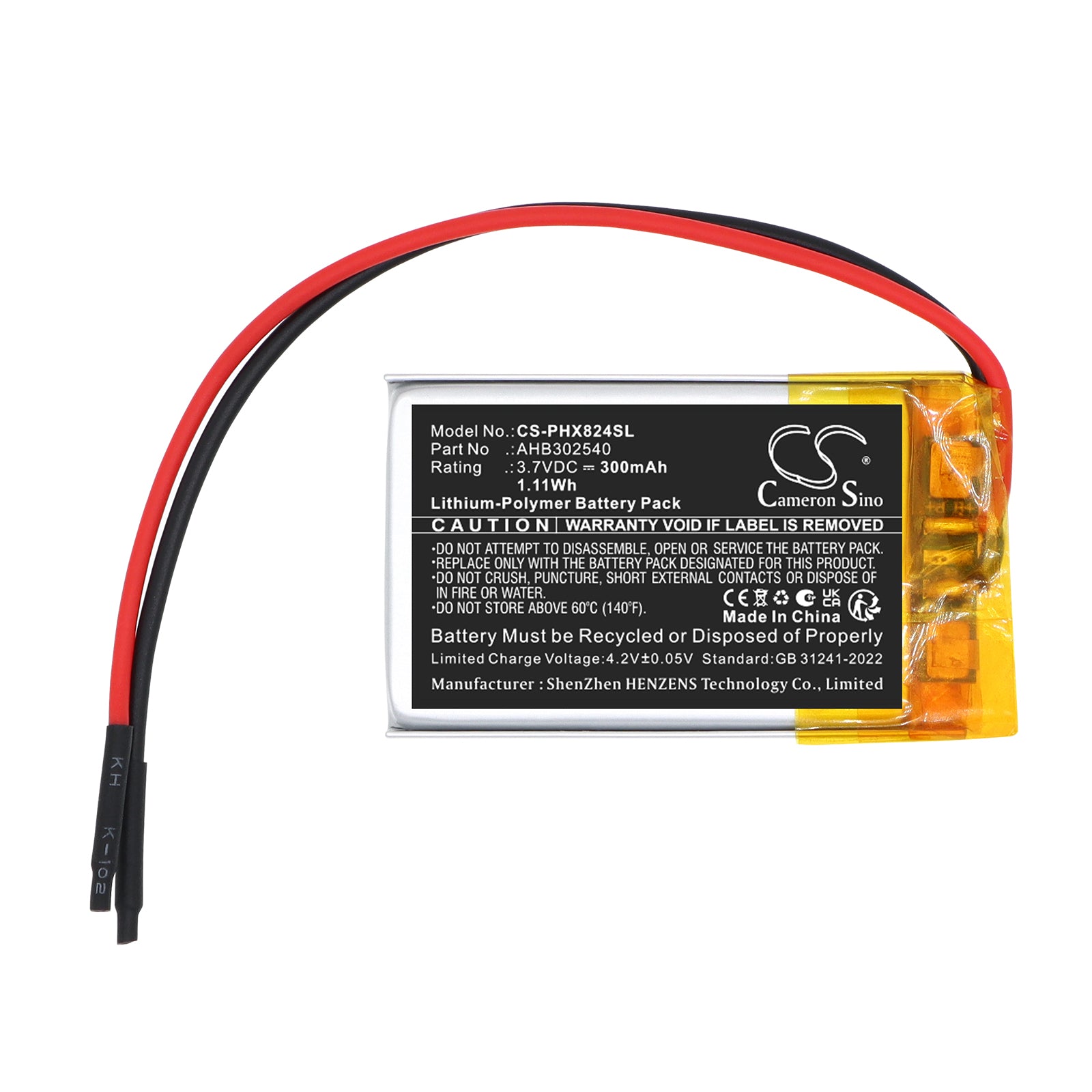 3.7V, Li-Polymer, 300mAh, Battery fits Philips Airfloss Pro, Airfloss Ultra, 1.11Wh Shaver Cameron Sino Technology Limited