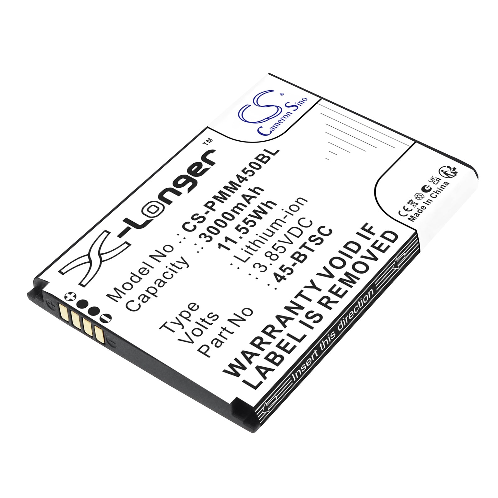 3.85V, Li-ion, 3000mAh, Battery fits Point Mobile PM45, 11.55Wh Barcode Scanner Cameron Sino Technology Limited