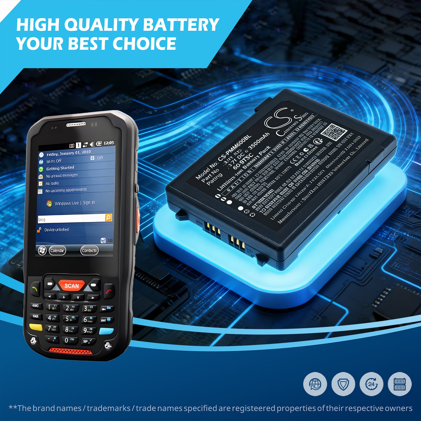 3.7V, Li-ion, 3500mAh, Battery fits Point Mobile PM60, 12.95Wh Barcode Scanner Cameron Sino Technology Limited