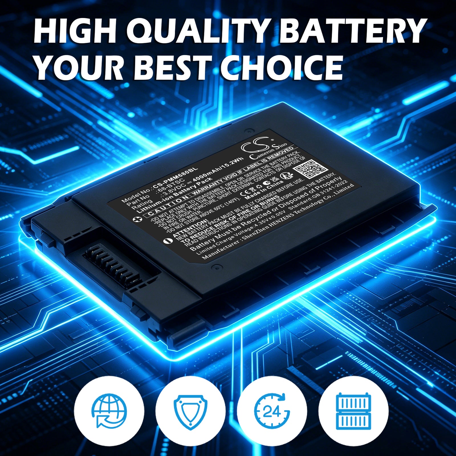 3.8V, Li-ion, 4000mAh, Battery fits Point Mobile PM86, 15.2Wh Barcode Scanner Cameron Sino Technology Limited