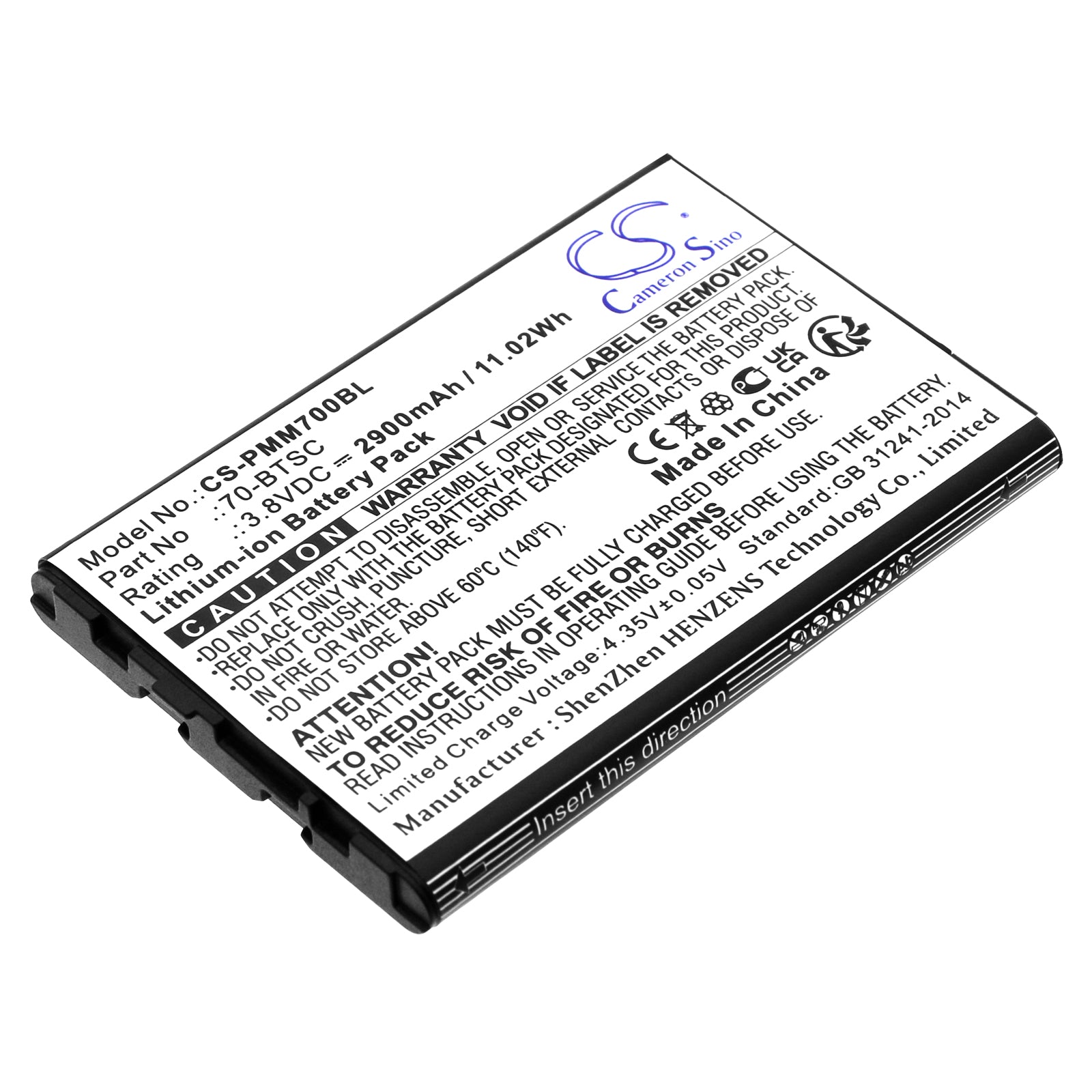 Li-ion, Barcode Scanner Battery fits Point Mobile Pm70, 3.8V, 2900mAh Barcode Scanner Cameron Sino Technology Limited