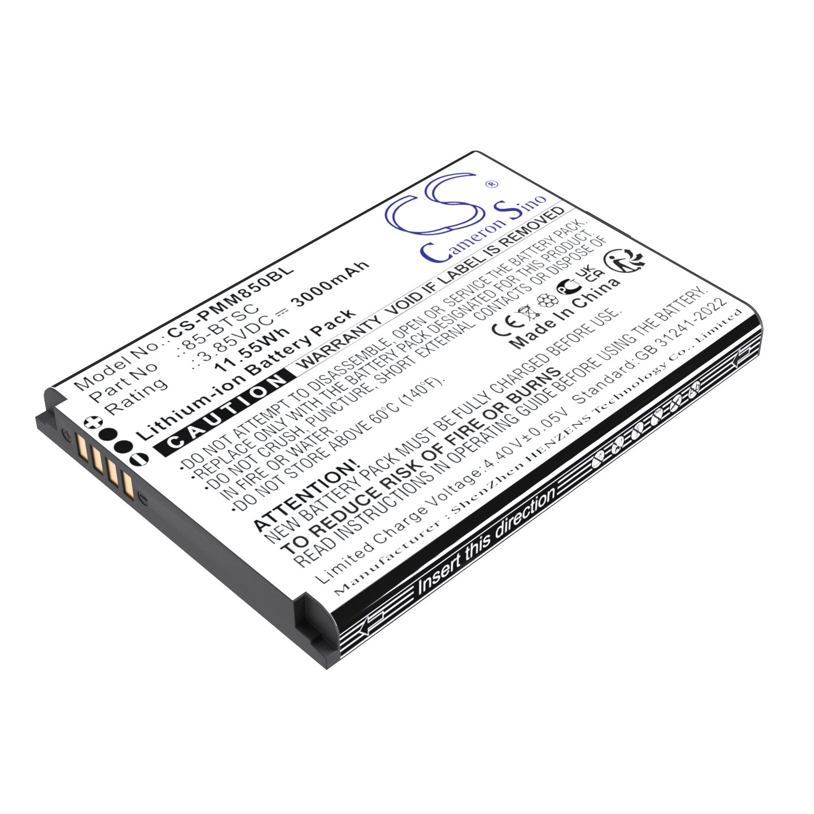 3.85V, Li-ion, 3000mAh, Battery fits Point Mobile PM85, PM90, 11.55Wh Barcode Scanner Cameron Sino Technology Limited
