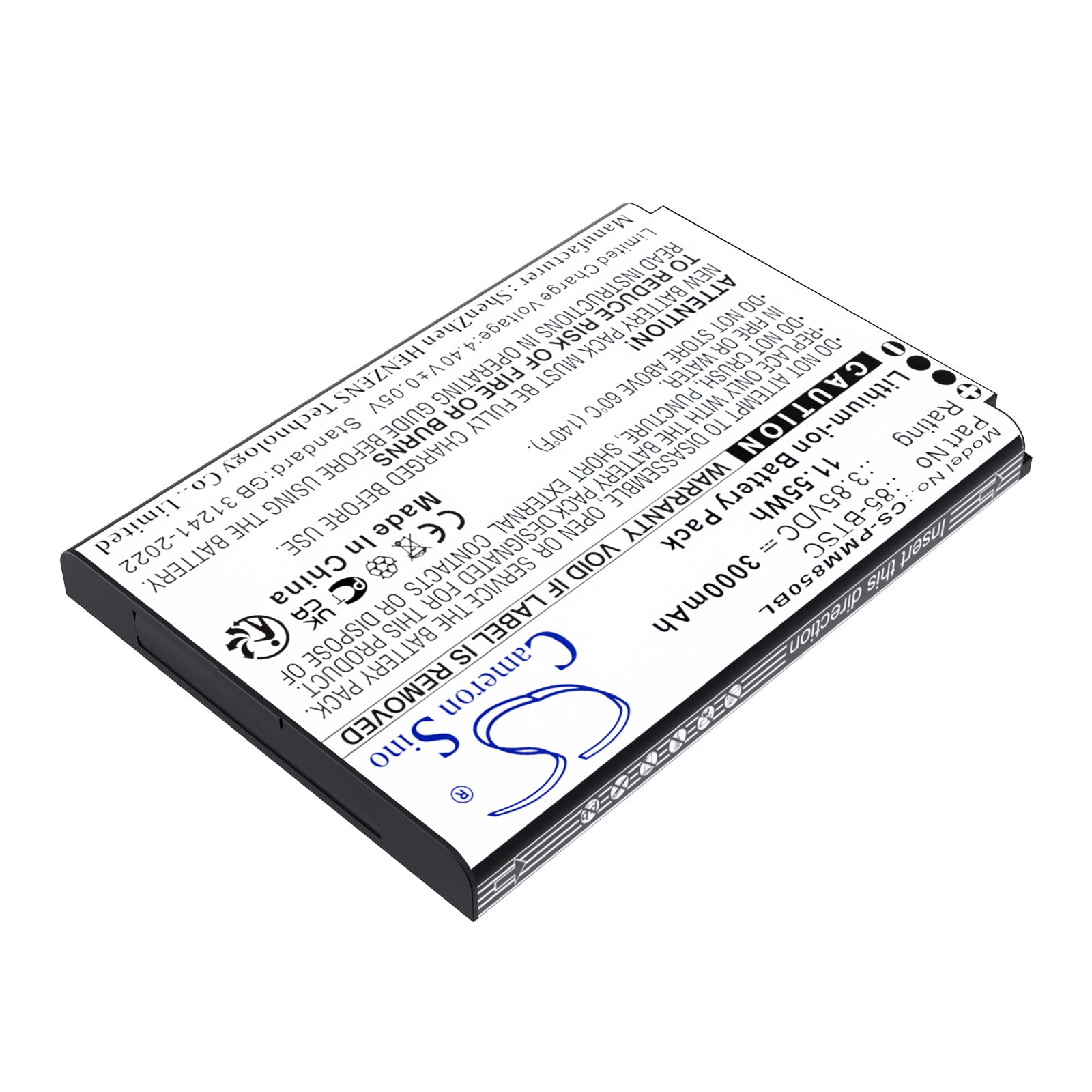 3.85V, Li-ion, 3000mAh, Battery fits Point Mobile PM85, PM90, 11.55Wh Barcode Scanner Cameron Sino Technology Limited