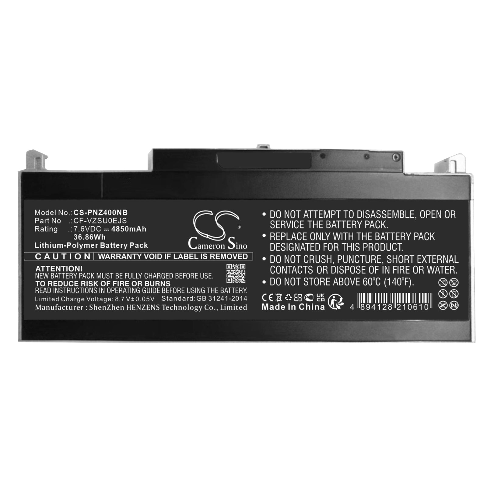 Li-Polymer, Notebook, Laptop Battery fits Panasonic Cf-rz4, Cf-rz5, 7.6V, 4850mAh Notebook, Laptop Cameron Sino Technology Limited