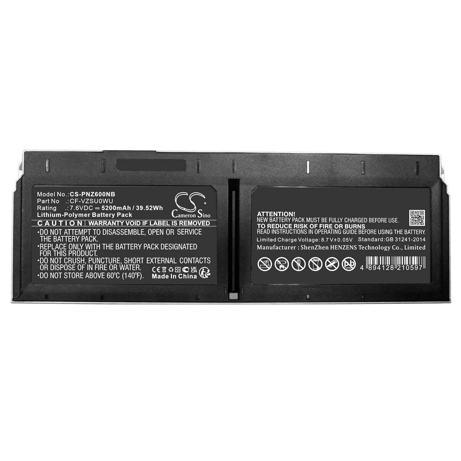 Li-Polymer, Notebook, Laptop Battery fits Panasonic Cf-xz6, Cf-xz62, 7.6V, 5200mAh Notebook, Laptop Cameron Sino Technology Limited