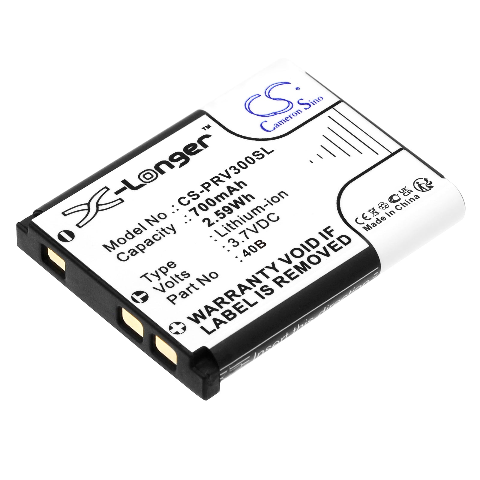 Li-ion, Dashcam Battery fits Prestigio Lr-300, Roadrunner 300, 3.7V, 700mAh Dashcam Cameron Sino Technology Limited