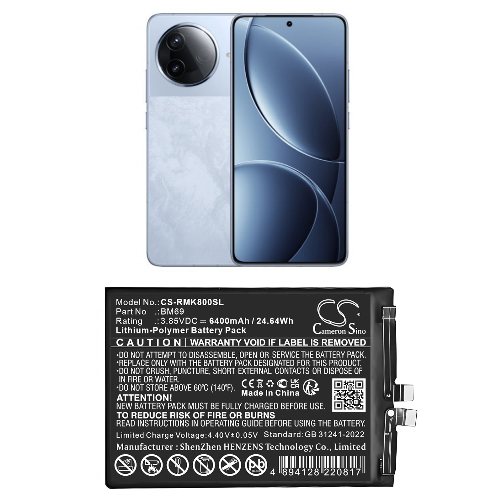 3.85V, Li-Polymer, 6400mAh, Battery fits Redmi 24117RK2CC, K80 5G, 24.64Wh Mobile, SmartPhone Cameron Sino Technology Limited