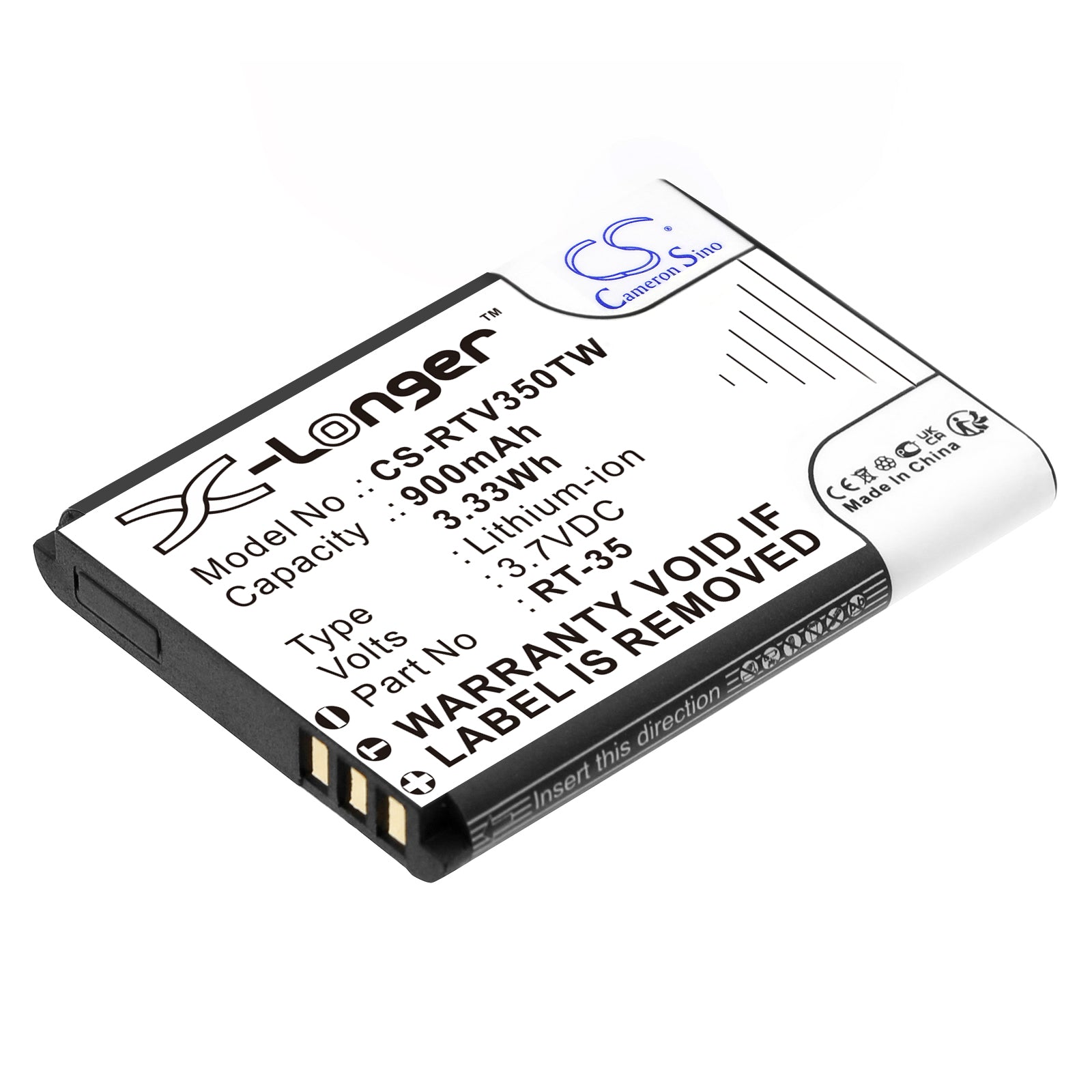 Li-ion, Two-Way Radio Battery fits Retevis Rt35, 3.7V, 900mAh Two-Way Radio Cameron Sino Technology Limited