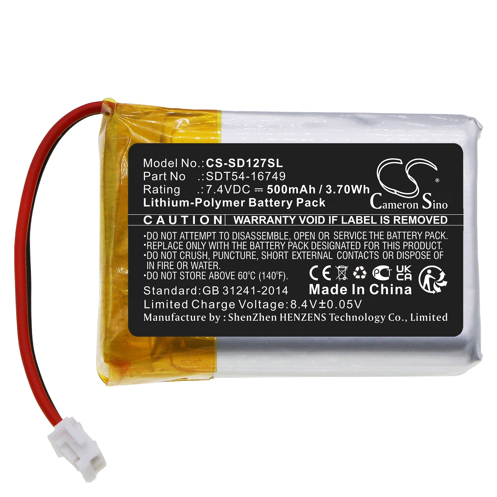 Li-Polymer, Dog Collar Battery fits Sportdog Sd-1275, Sd-1275e, 7.4V, 500mAh Dog Collar Cameron Sino Technology Limited