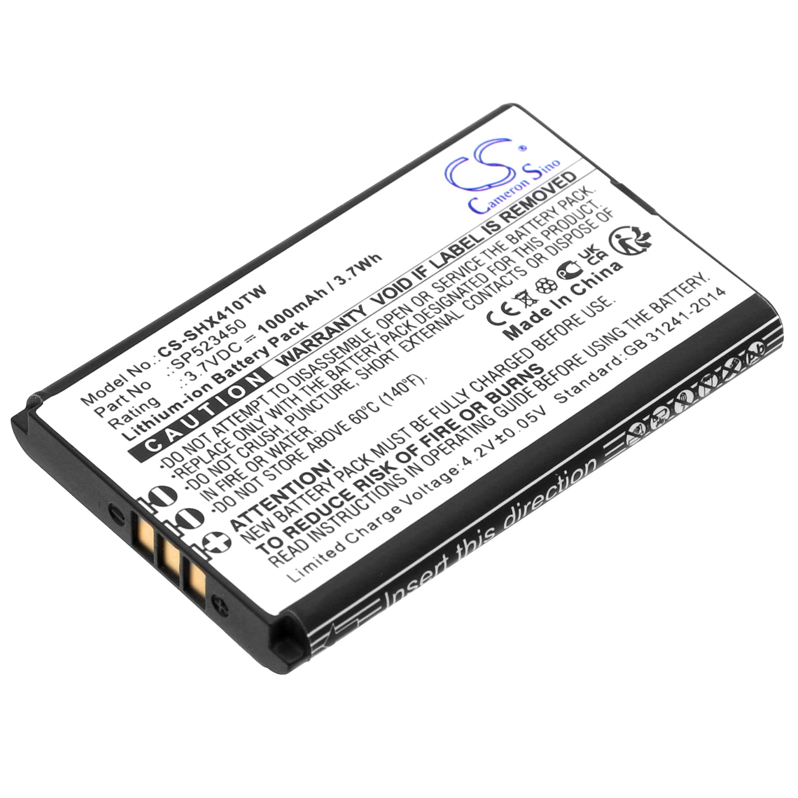 Li-ion, Two-Way Radio Battery fits Senhaix 1410, 1420, 3.7V, 1000mAh Two-Way Radio Cameron Sino Technology Limited