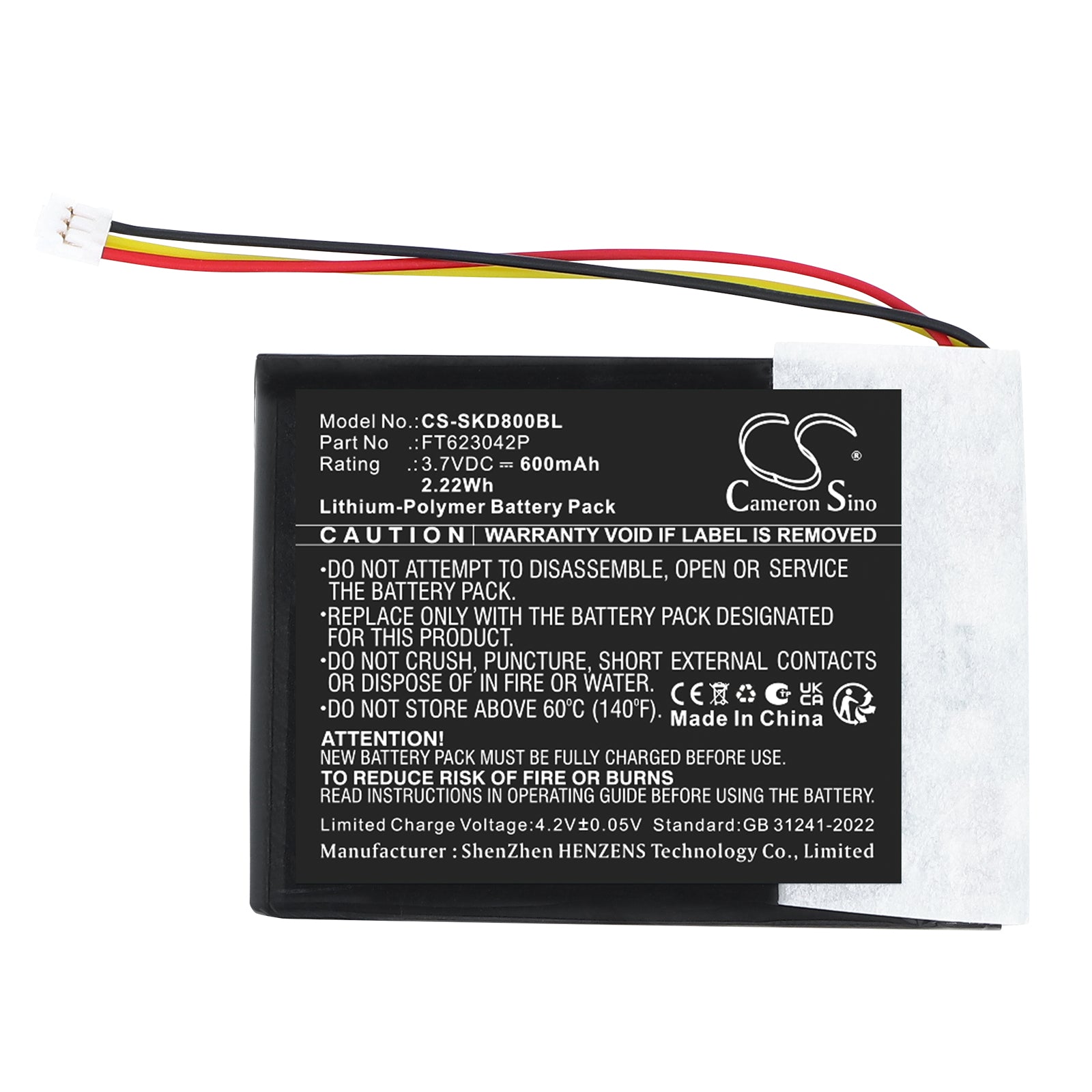 3.7V, Li-Polymer, 600mAh, Battery fits Socket Mobile S860, D840, 2.22Wh Barcode Scanner Cameron Sino Technology Limited