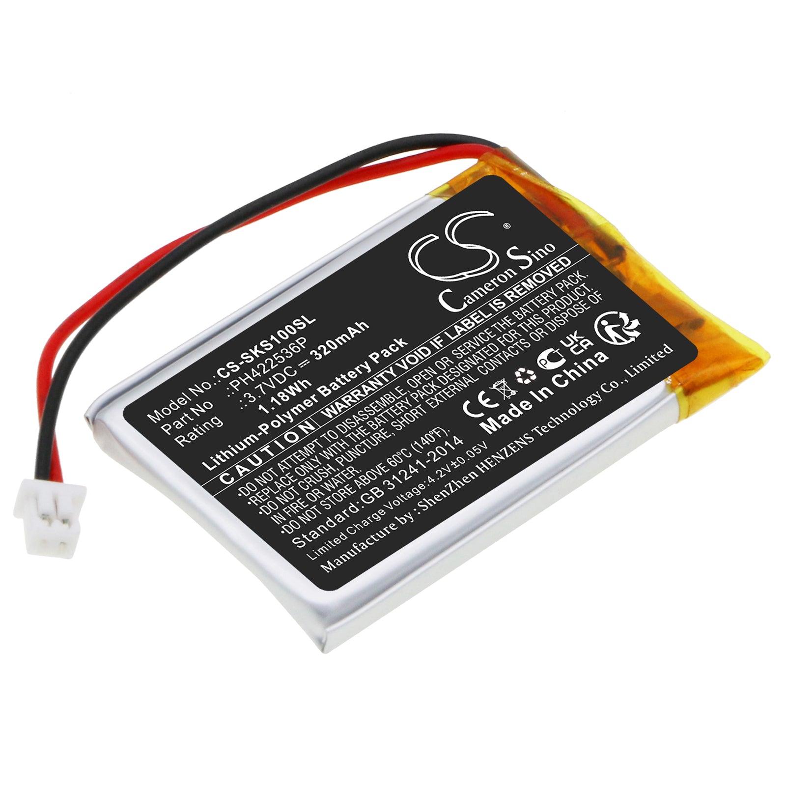 Li-Polymer, Home Security Camera Battery fits Skybell Sbhd10, Slim Line Mounting Bracket, 3.7V, 320mAh Home Security Camera Cameron Sino Technology Limited