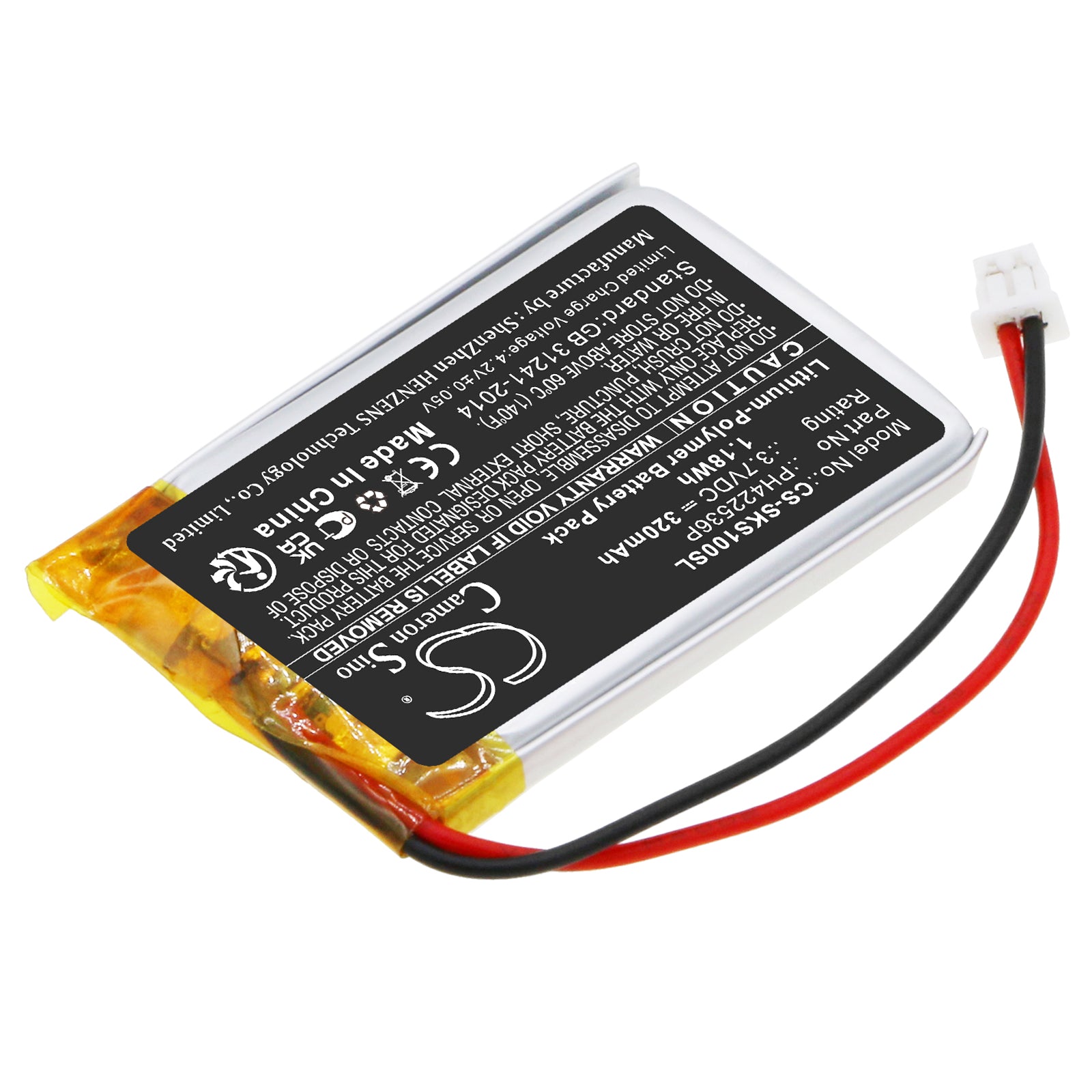 Li-Polymer, Home Security Camera Battery fits Skybell Sbhd10, Slim Line Mounting Bracket, 3.7V, 320mAh Home Security Camera Cameron Sino Technology Limited