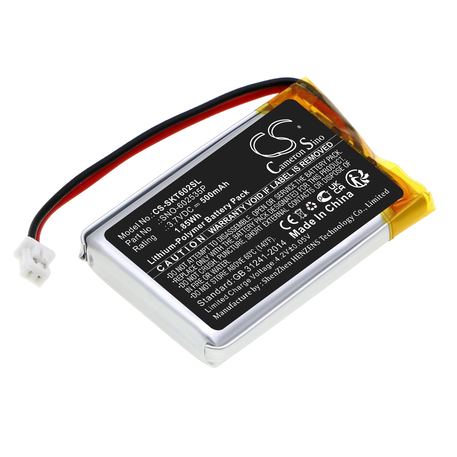 Li-Polymer, Home Security Camera Battery fits Skybell Trim Plus Wifi Video Doorbell, 3.7V, 500mAh Home Security Camera Cameron Sino Technology Limited