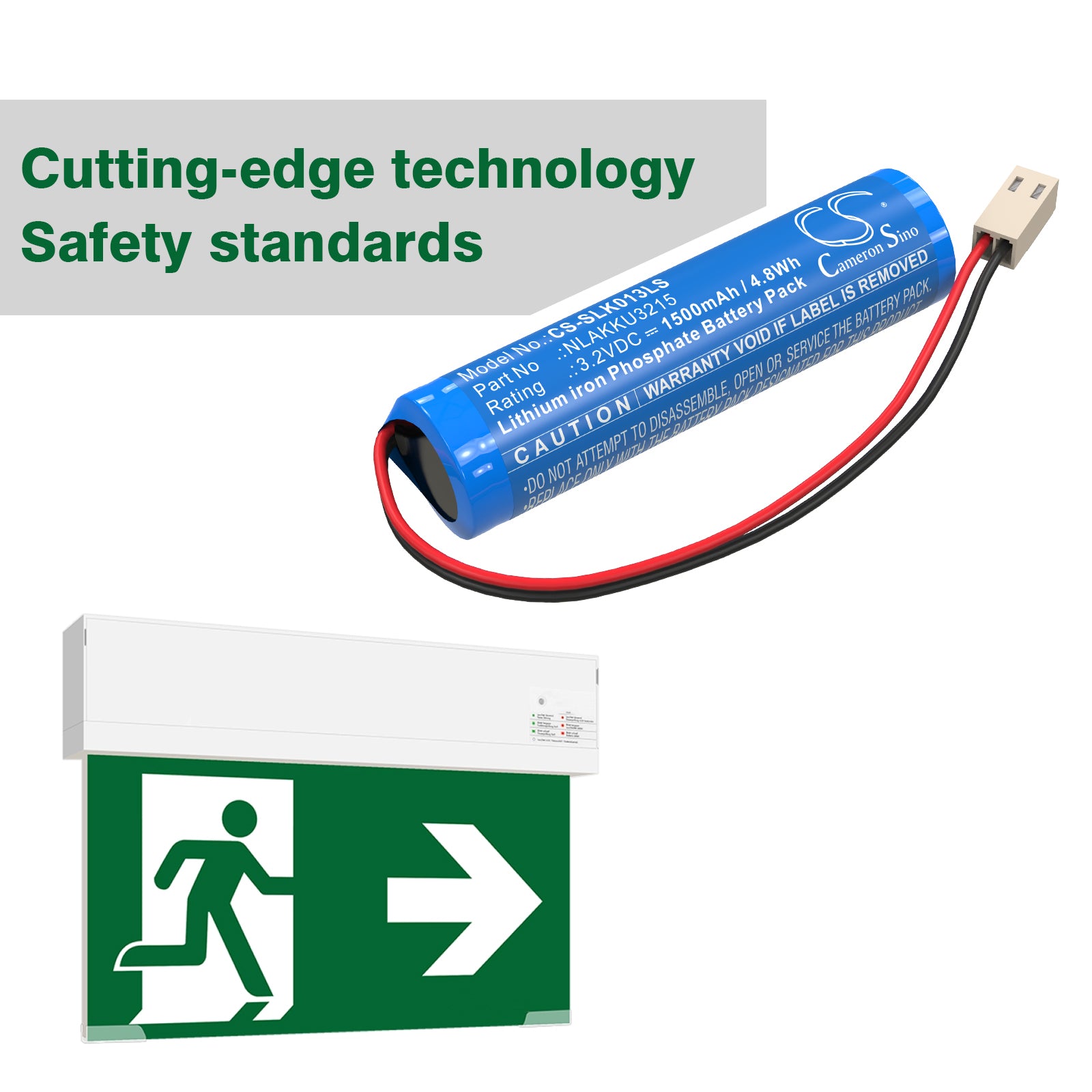 3.2V, LiFePO4, 1500mAh, Battery fits Schrack A3U383AT2.V2-S, A3U383AT2.V2-W, 4.8Wh Emergency Lighting Cameron Sino Technology Limited