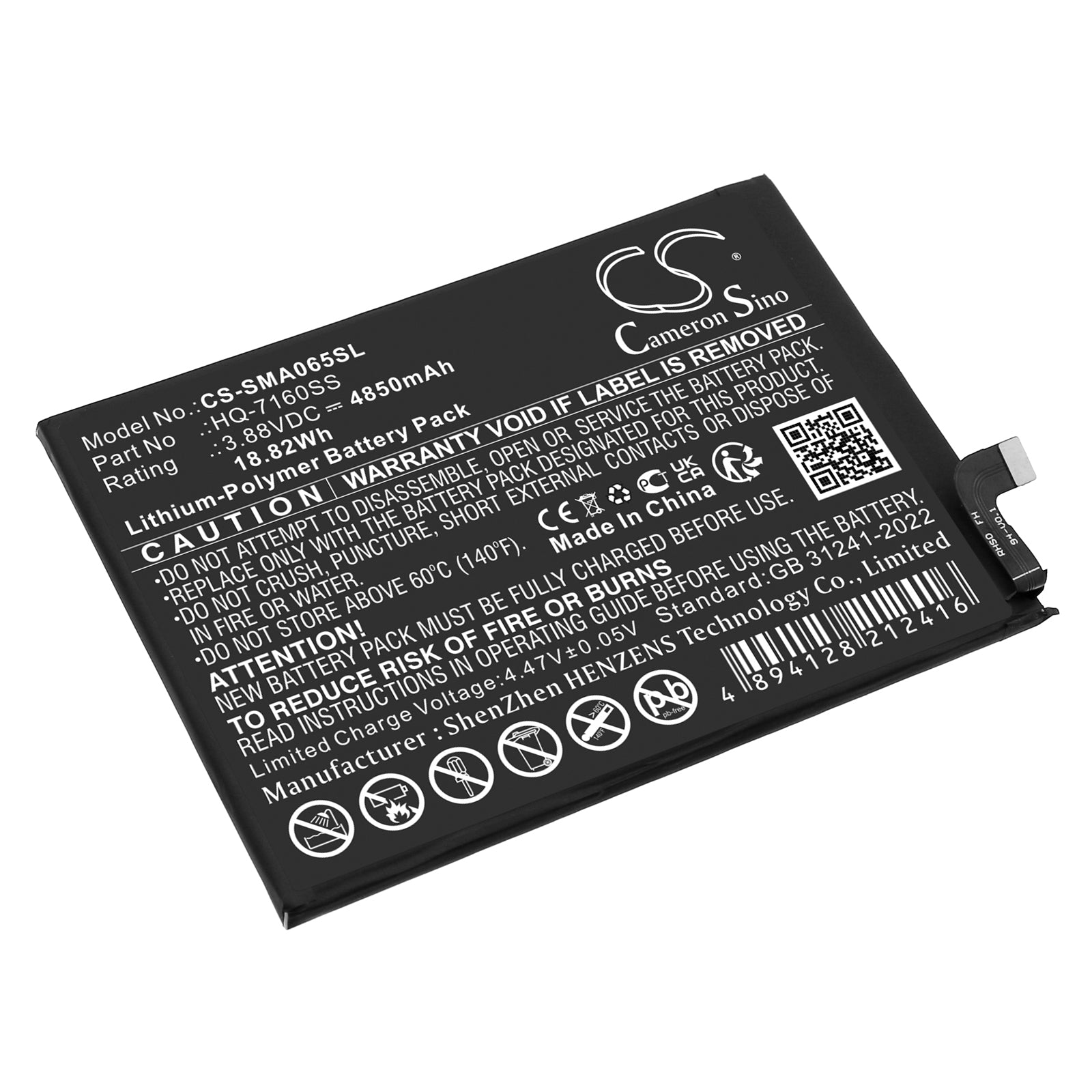 3.88V, Li-Polymer, 4850mAh, Battery fits Samsung Galaxy A06, SM-A065F, 18.82Wh Mobile, SmartPhone Cameron Sino Technology Limited