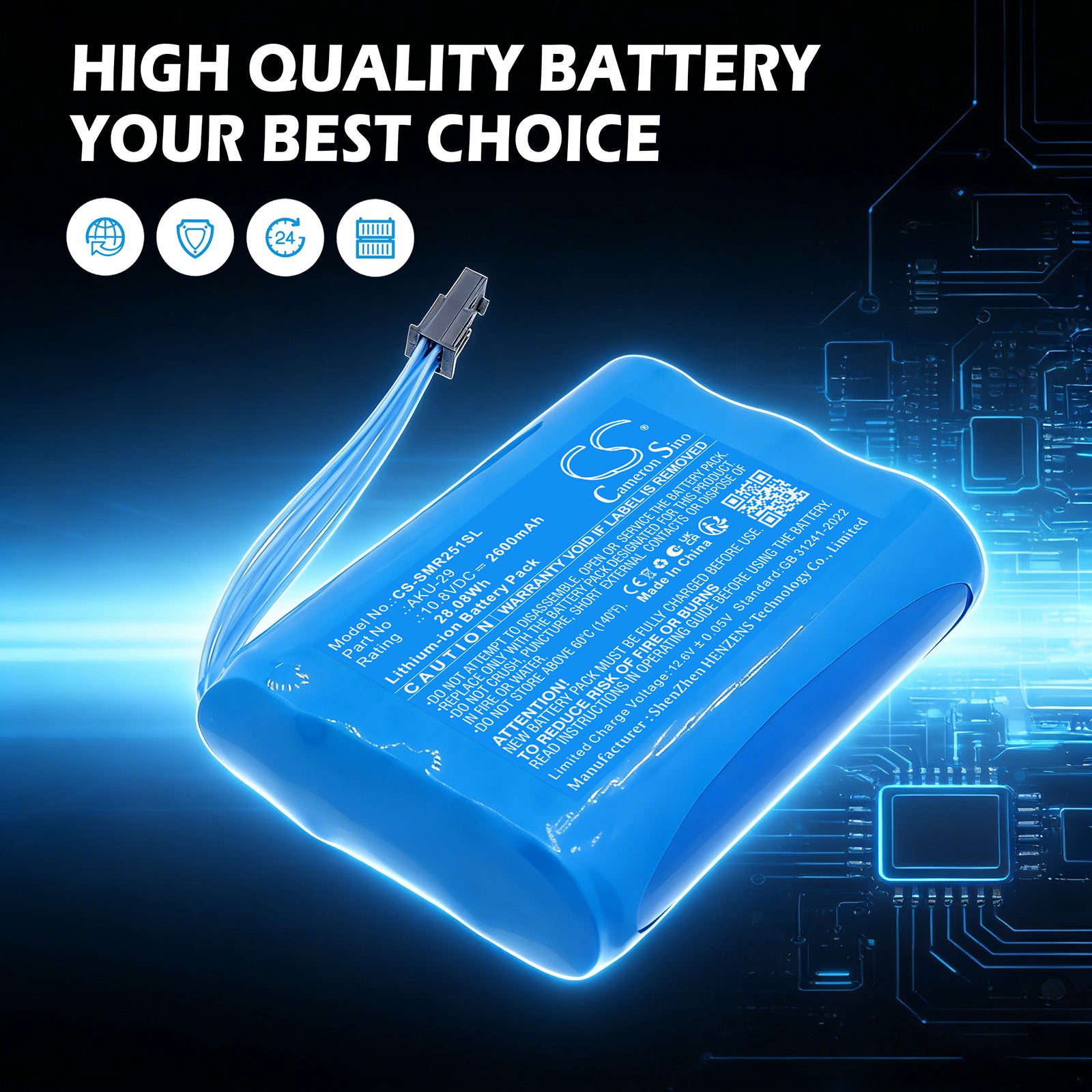 10.8V, Li-ion, 2600mAh, Battery fits SONEL MIC-2511, 28.08Wh Equipment, Survey, Test Cameron Sino Technology Limited