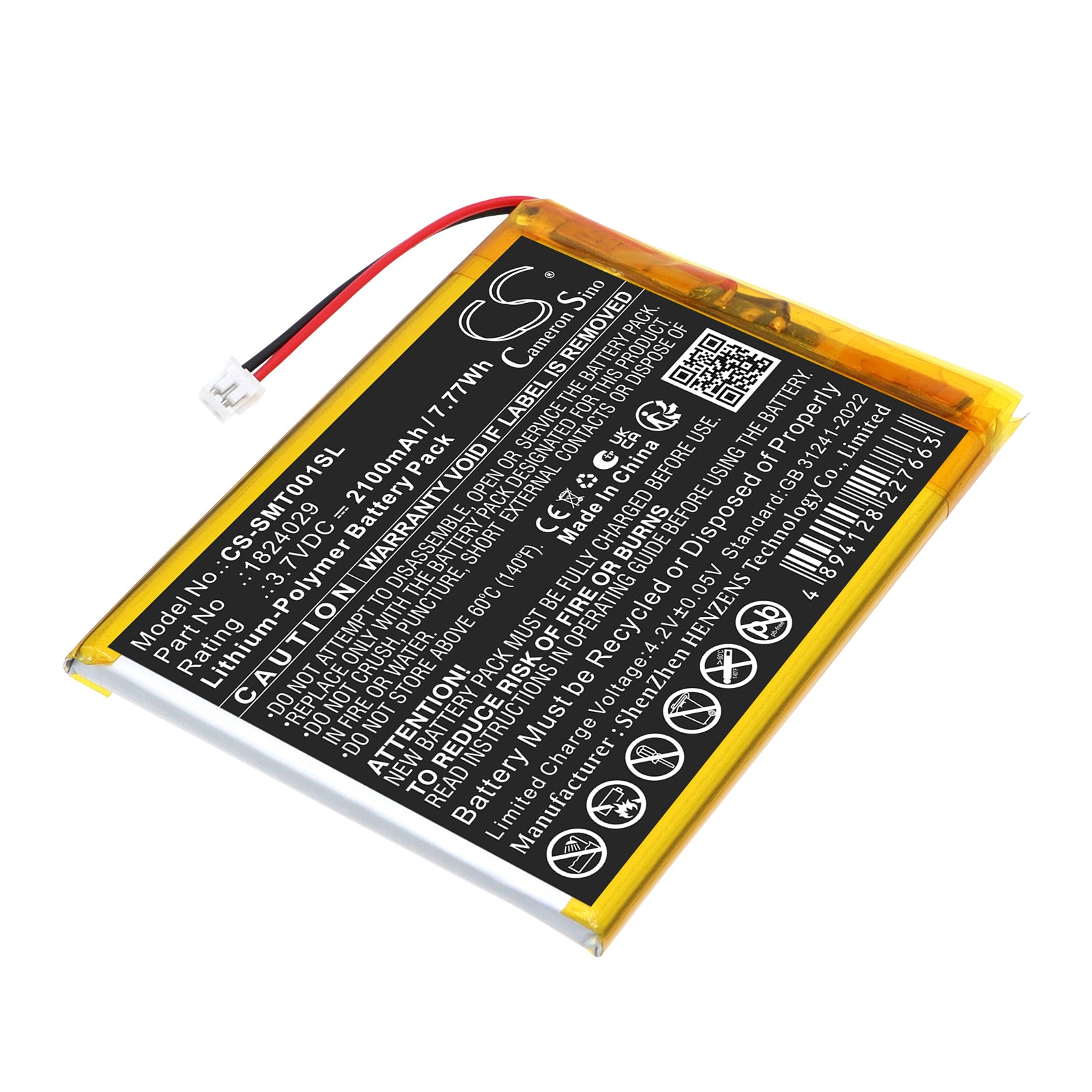 3.7V, Li-Polymer, 2100mAh, Battery fits Somfy 1824029, TaHoma Pad io, 7.77Wh Smart Home Cameron Sino Technology Limited