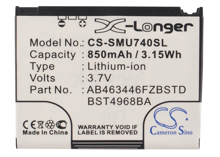 Li-ion, Mobile, SmartPhone Battery fits Samsung Sch-u740, Sch-u740 Alias, 3.7V, 850mAh Mobile & SmartPhone Cameron Sino Technology Limited