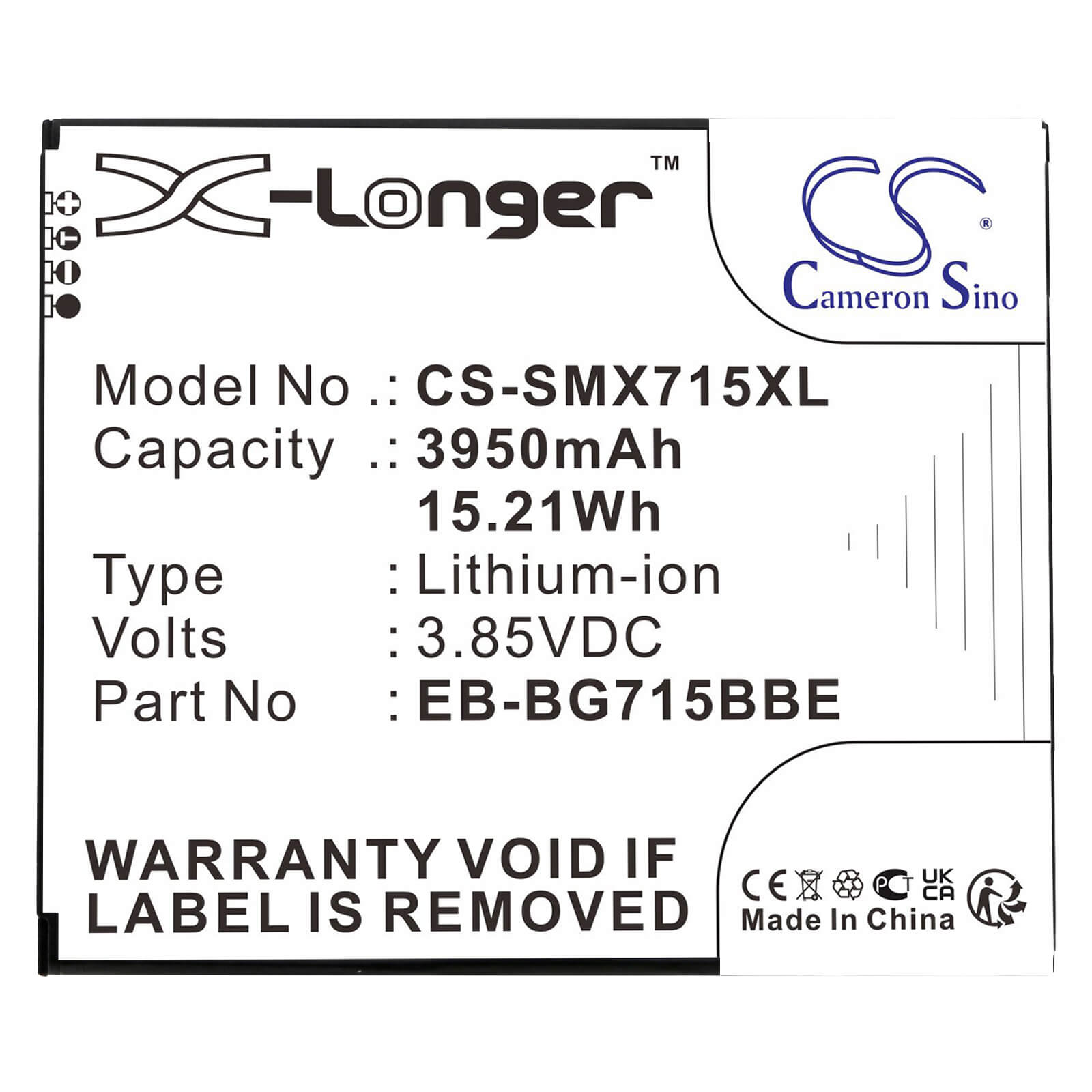 Li-ion Battery fits Samsung, Galaxy Xcover Pro, Sm-g715 3.85V, 3950mAh / 15.21Wh Mobile & SmartPhone Cameron Sino Technology Limited