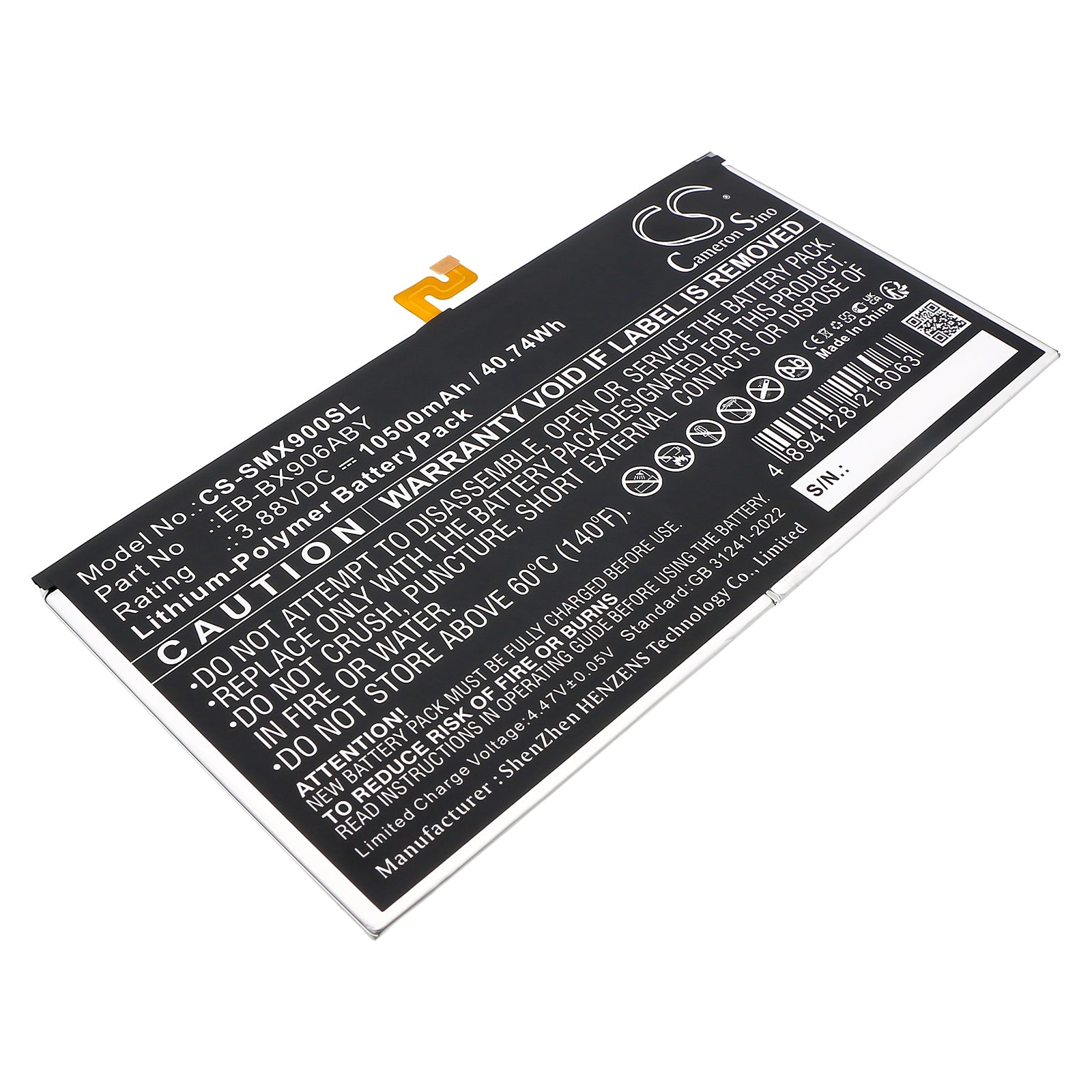 3.88V, Li-Polymer, 10500mAh, Battery fits Samsung Galaxy Tab S8 Ultra, SM-X900, 40.74Wh Tablet Cameron Sino Technology Limited