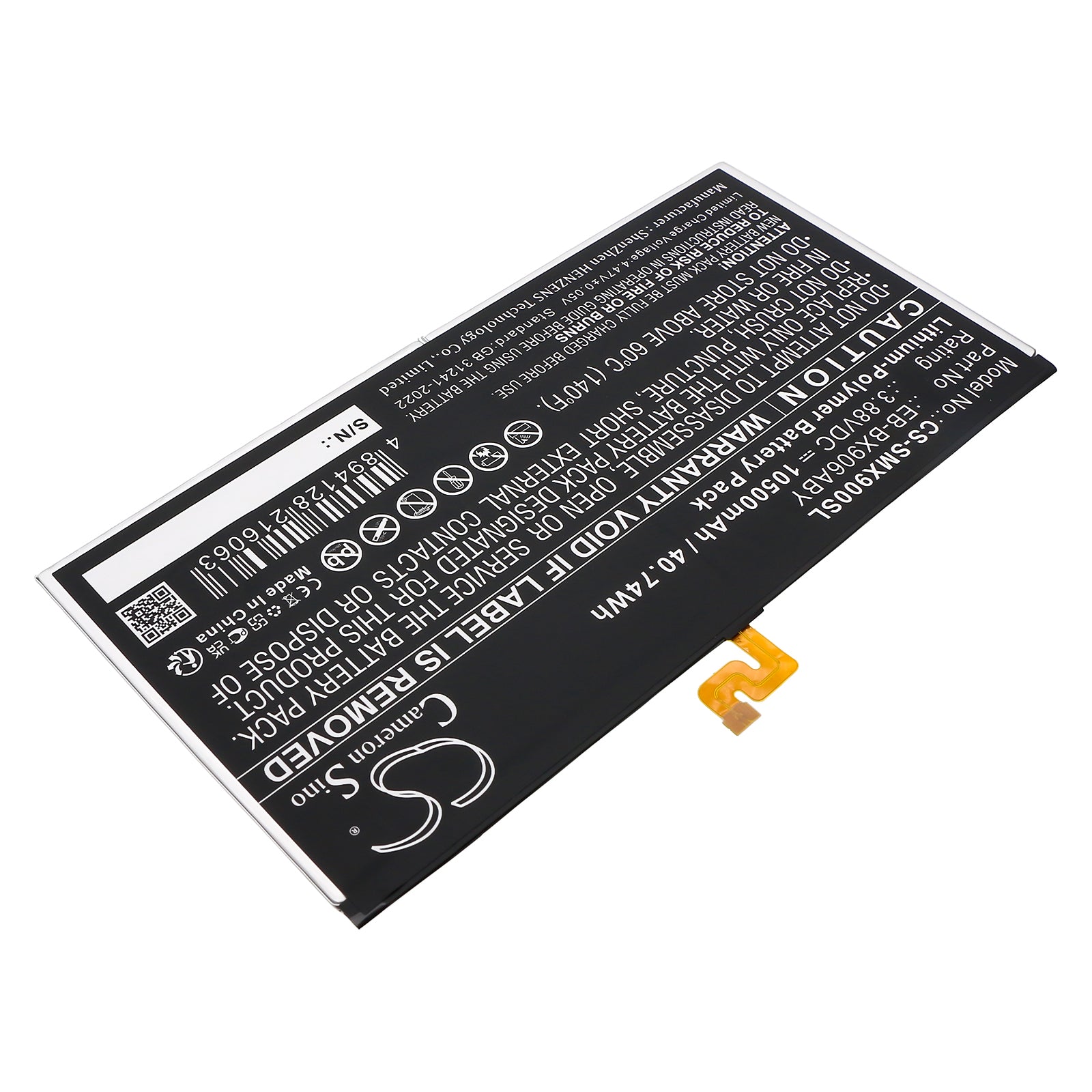 3.88V, Li-Polymer, 10500mAh, Battery fits Samsung Galaxy Tab S8 Ultra, SM-X900, 40.74Wh Tablet Cameron Sino Technology Limited