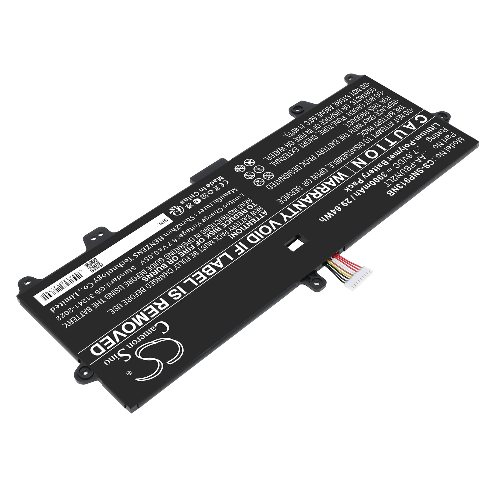 7.6V, Li-Polymer, 3900mAh, Battery fits Samsung Notebook 9 13.3", NP900X3L, 29.64Wh Notebook, Laptop Cameron Sino Technology Limited