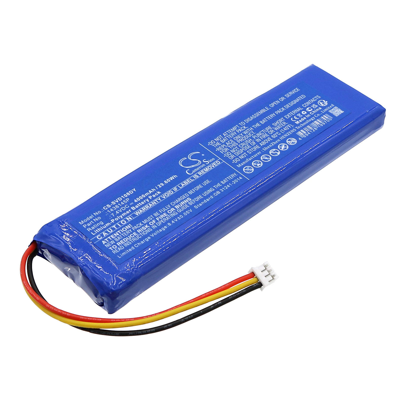 Li-Polymer, DVD Player Battery fits Sylvania Sdvd1087 Blu-ray Player, 7.4V, 4000mAh DVD Player Cameron Sino Technology Limited