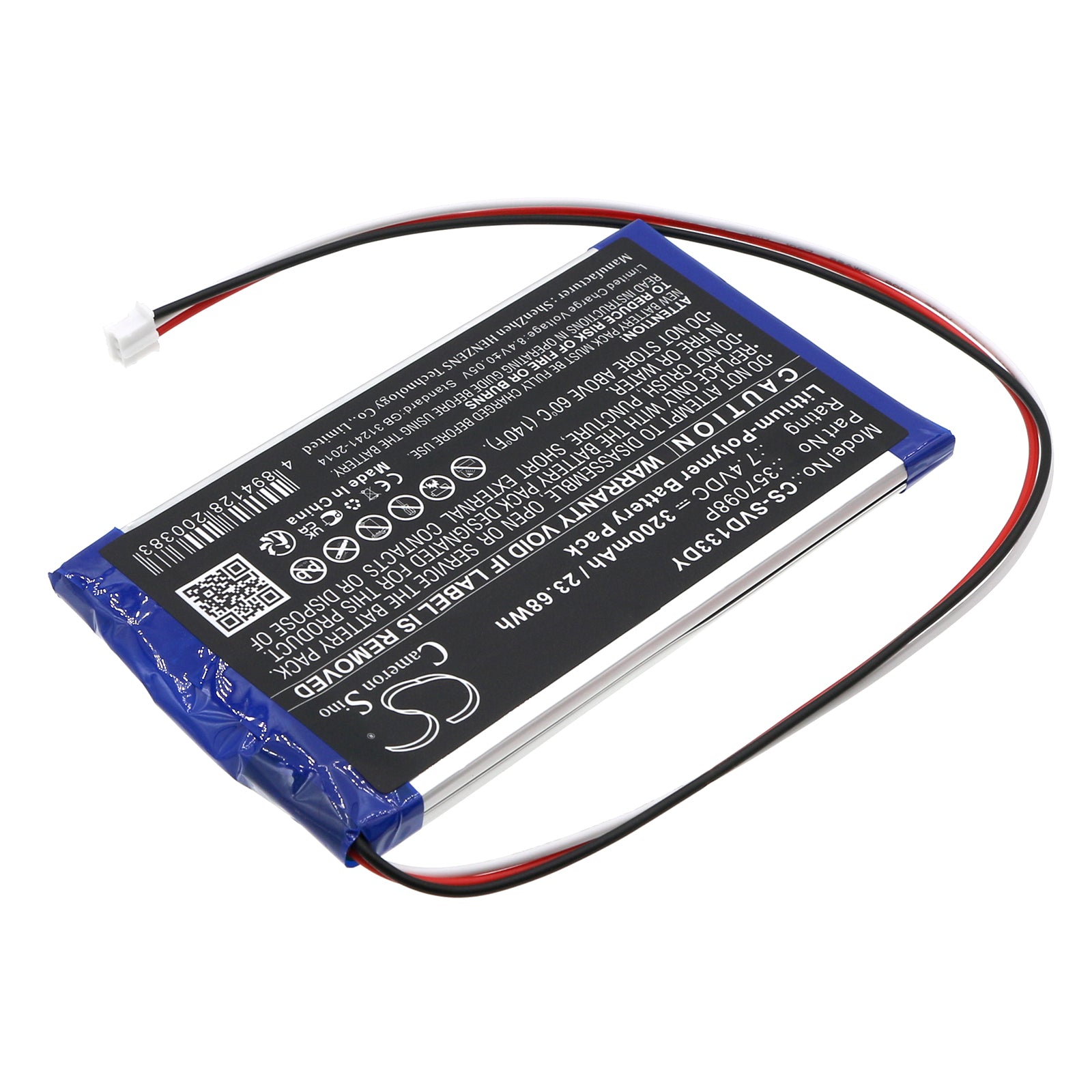 Li-Polymer, DVD Player Battery fits Sylvania Sdvd1332, Sdvd1332-b, 7.4V, 3200mAh DVD Player Cameron Sino Technology Limited