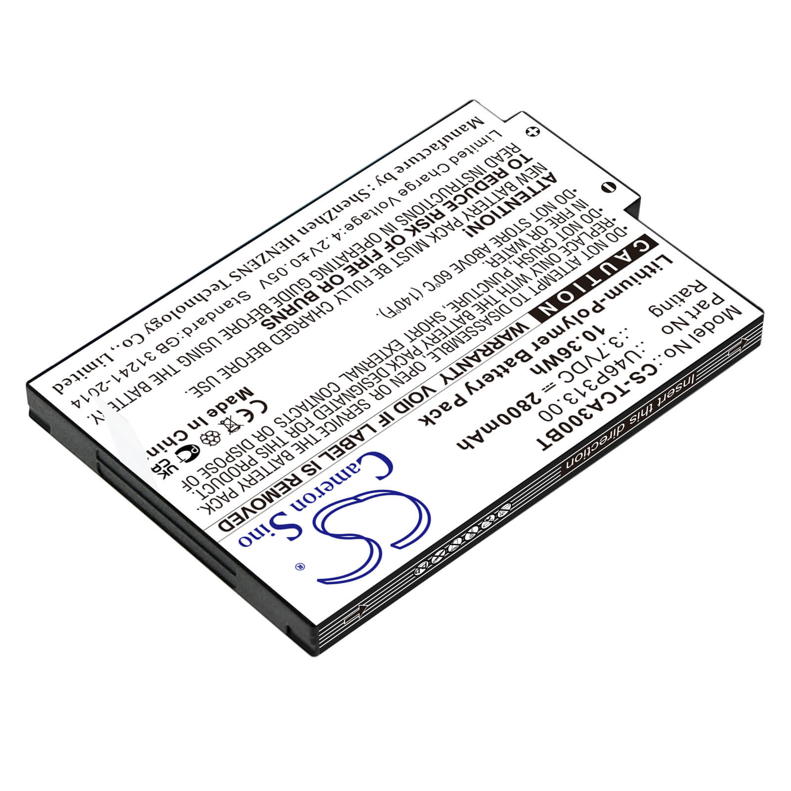 Li-Polymer Battery fits Technicolor TCA300COM replaces U46p313.00 3.7V, 2800mAh Alarm System Cameron Sino Technology Limited