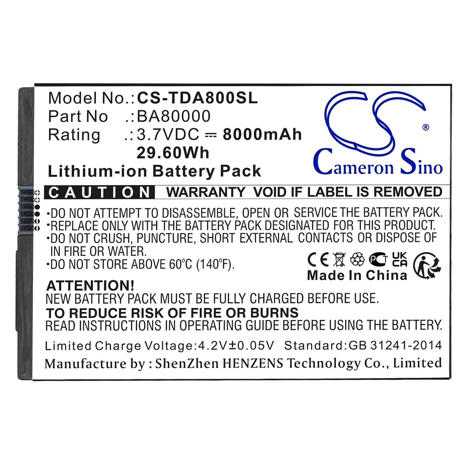 Li-ion, POS Workstation Battery fits Touch Dynamic Quest 10, Quest 7, 3.7V, 8000mAh POS Workstation Cameron Sino Technology Limited