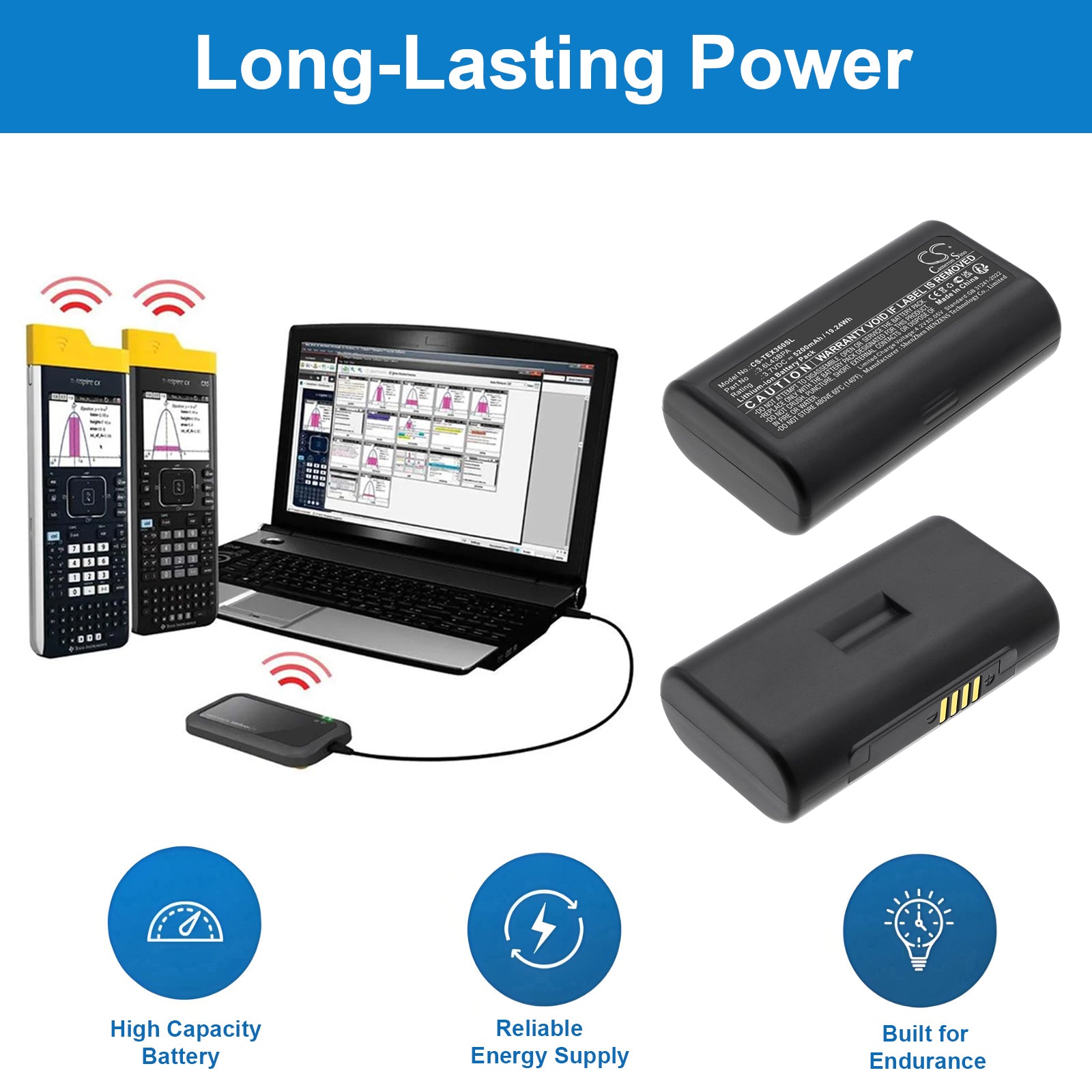 3.7V, Li-ion, 5200mAh, Battery fits Texas Instruments TI-Navigator, 19.24Wh Equipment, Survey, Test Cameron Sino Technology Limited