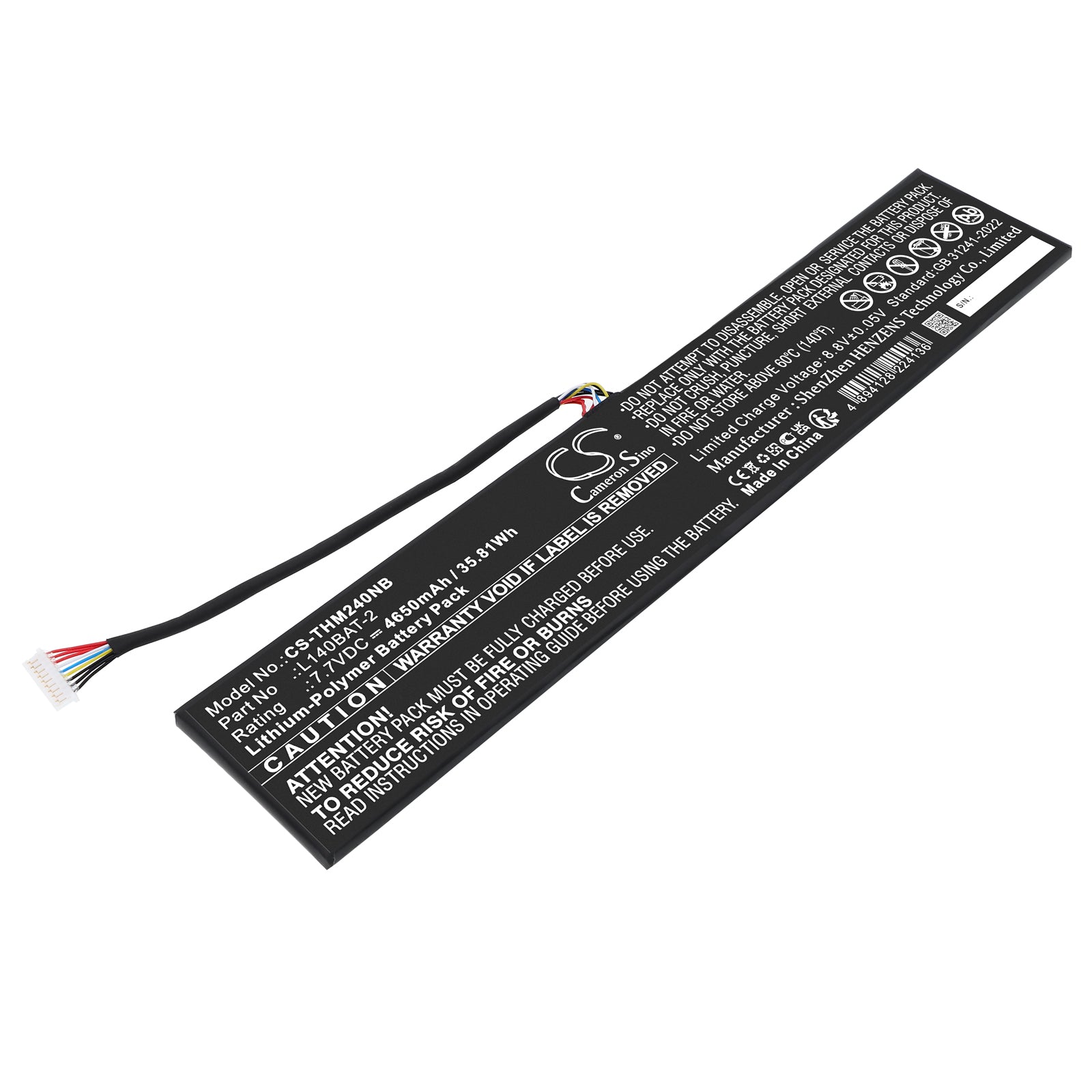 7.7V, Li-Polymer, 4650mAh, Battery fits Schenker VIA 14, VIA 14 Late 2020, 35.81Wh Notebook, Laptop Cameron Sino Technology Limited