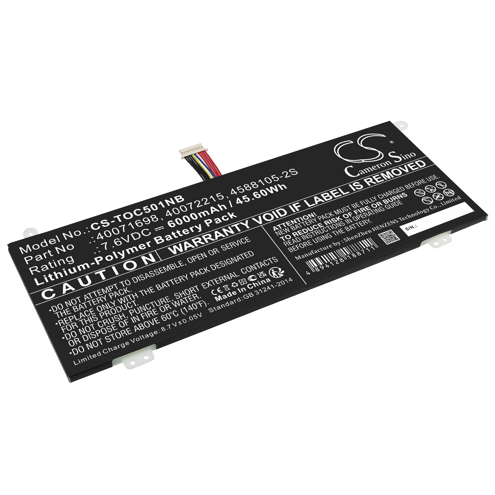 Li-Polymer, Notebook, Laptop Battery fits Dynabook Satellite Pro C40-g-11g, Satellite Pro C40-g-120, 7.6V, 6000mAh Notebook, Laptop Cameron Sino Technology Limited