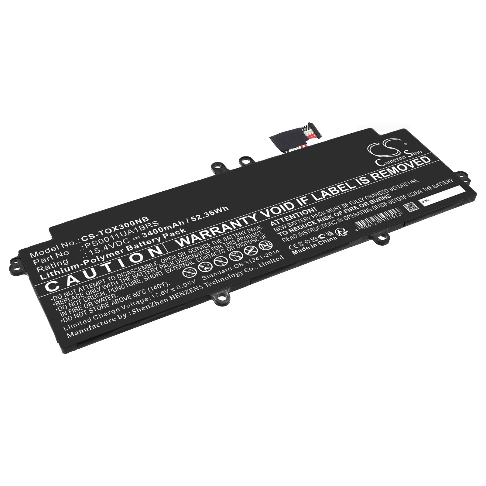 Li-Polymer, Notebook, Laptop Battery fits Dynabook Portege X30l-j, Portege X30l-j Pcr10a-009003, 15.4V, 3400mAh Notebook, Laptop Cameron Sino Technology Limited