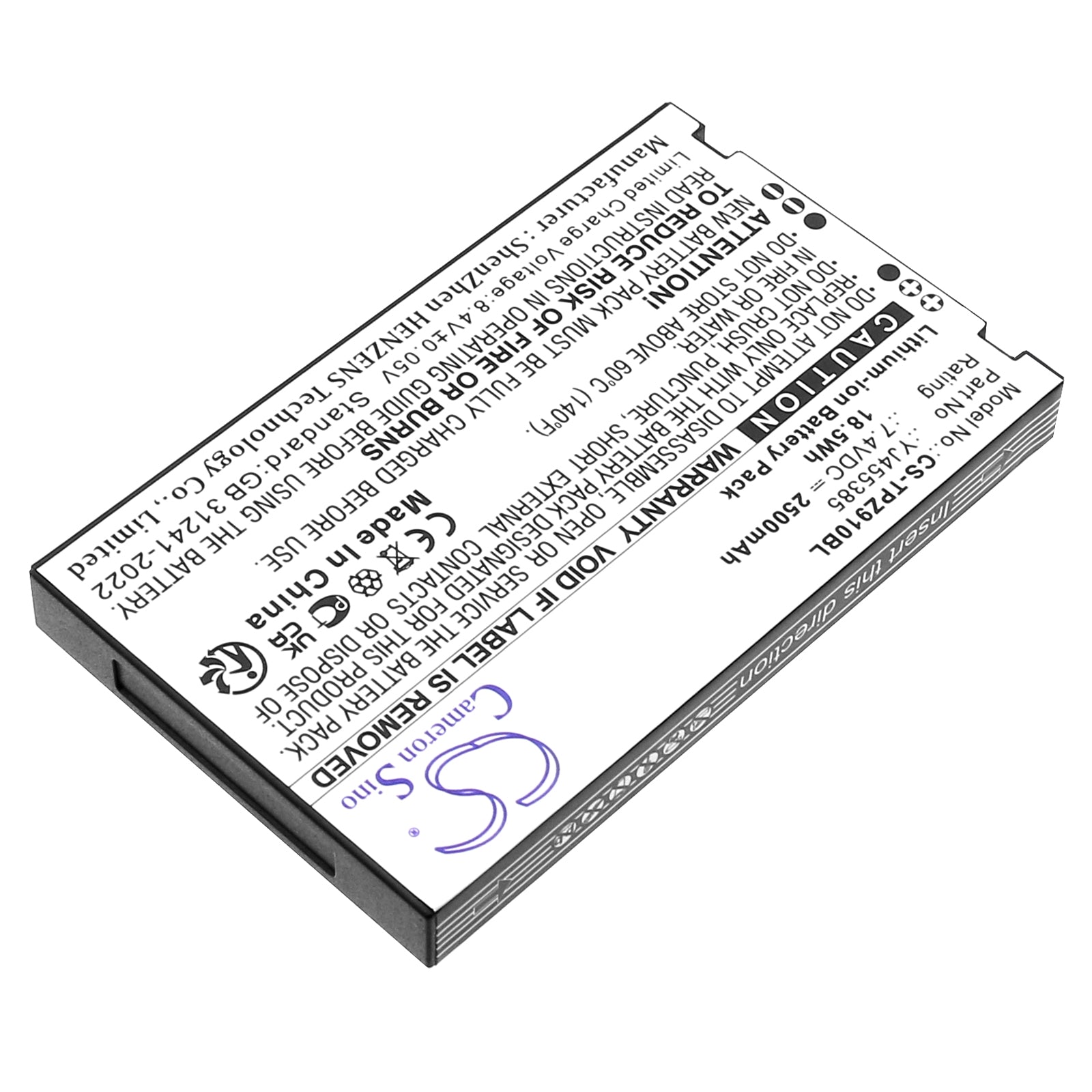 7.4V, Li-ion, 2500mAh, Battery fits Topwise Z91, 18.5Wh Payment Terminal Cameron Sino Technology Limited