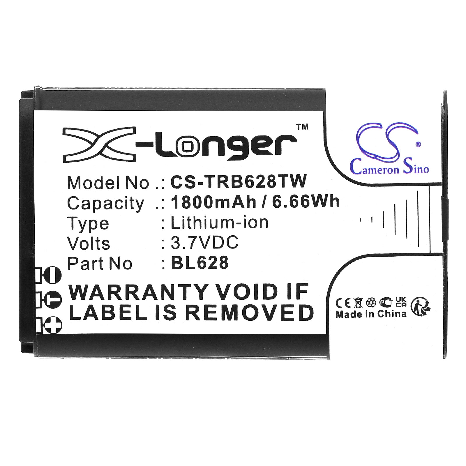 Li-ion, Two-Way Radio Battery fits Retevis Rb628, 3.7V, 1800mAh Two-Way Radio Cameron Sino Technology Limited