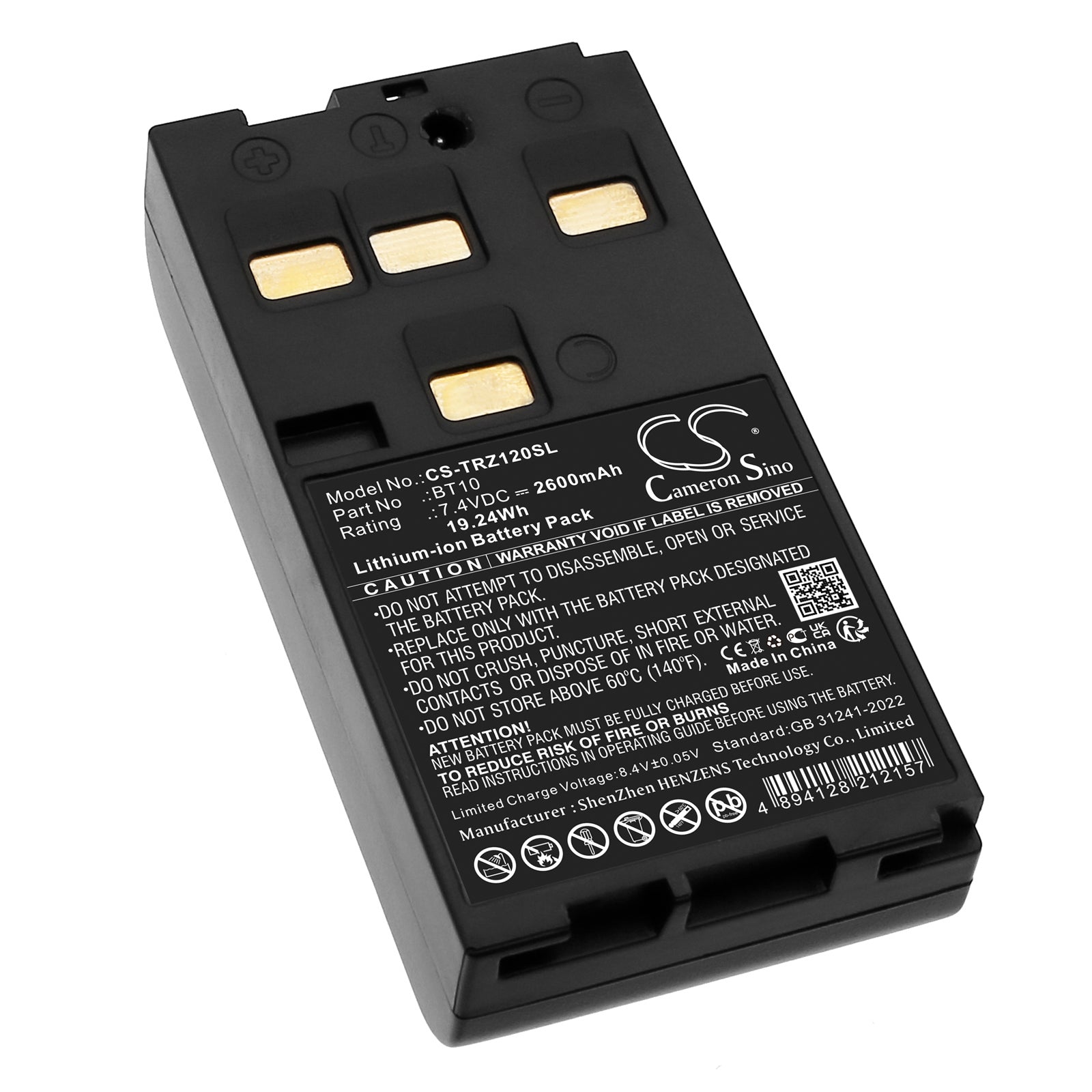 7.4V, Li-ion, 2600mAh, Battery fits Hi-Target ZTS-120, ZTS-120 Total Station, 19.24Wh Equipment, Survey, Test Cameron Sino Technology Limited
