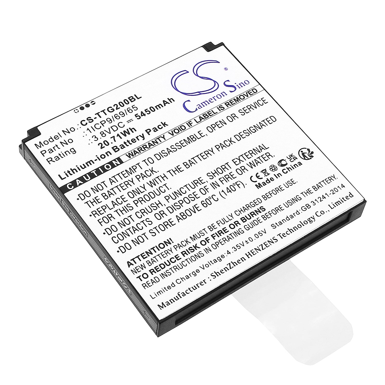 Li-ion, Payment Terminal Battery fits Toast Tg200, 3.8V, 5450mAh Payment Terminal Cameron Sino Technology Limited