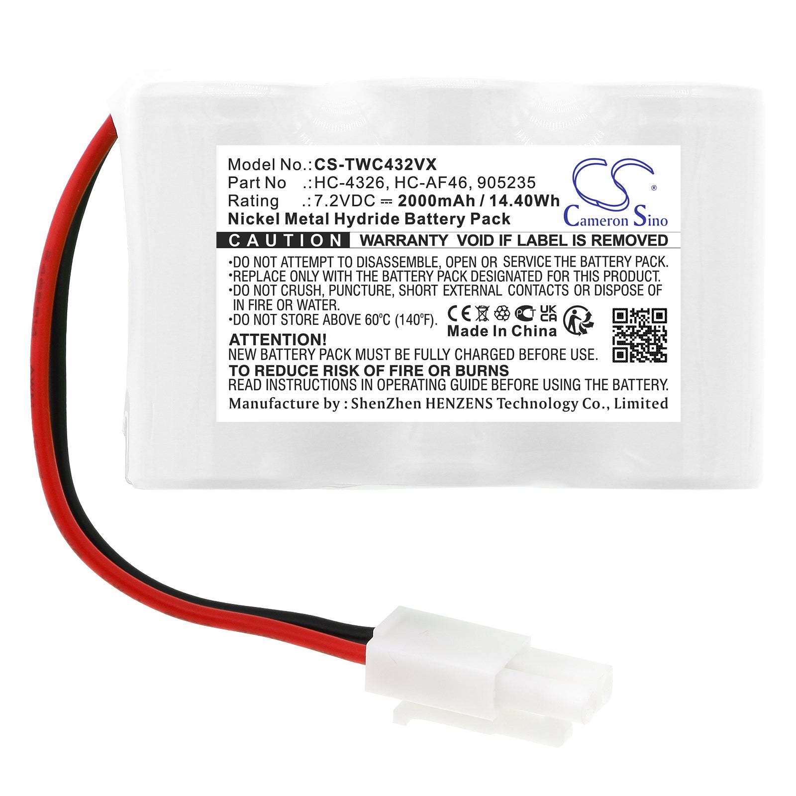 Ni-MH, Vacuum Battery fits Twinbird Hc-4324, Hc-4326bl, 7.2V, 2000mAh Vacuum Cameron Sino Technology Limited