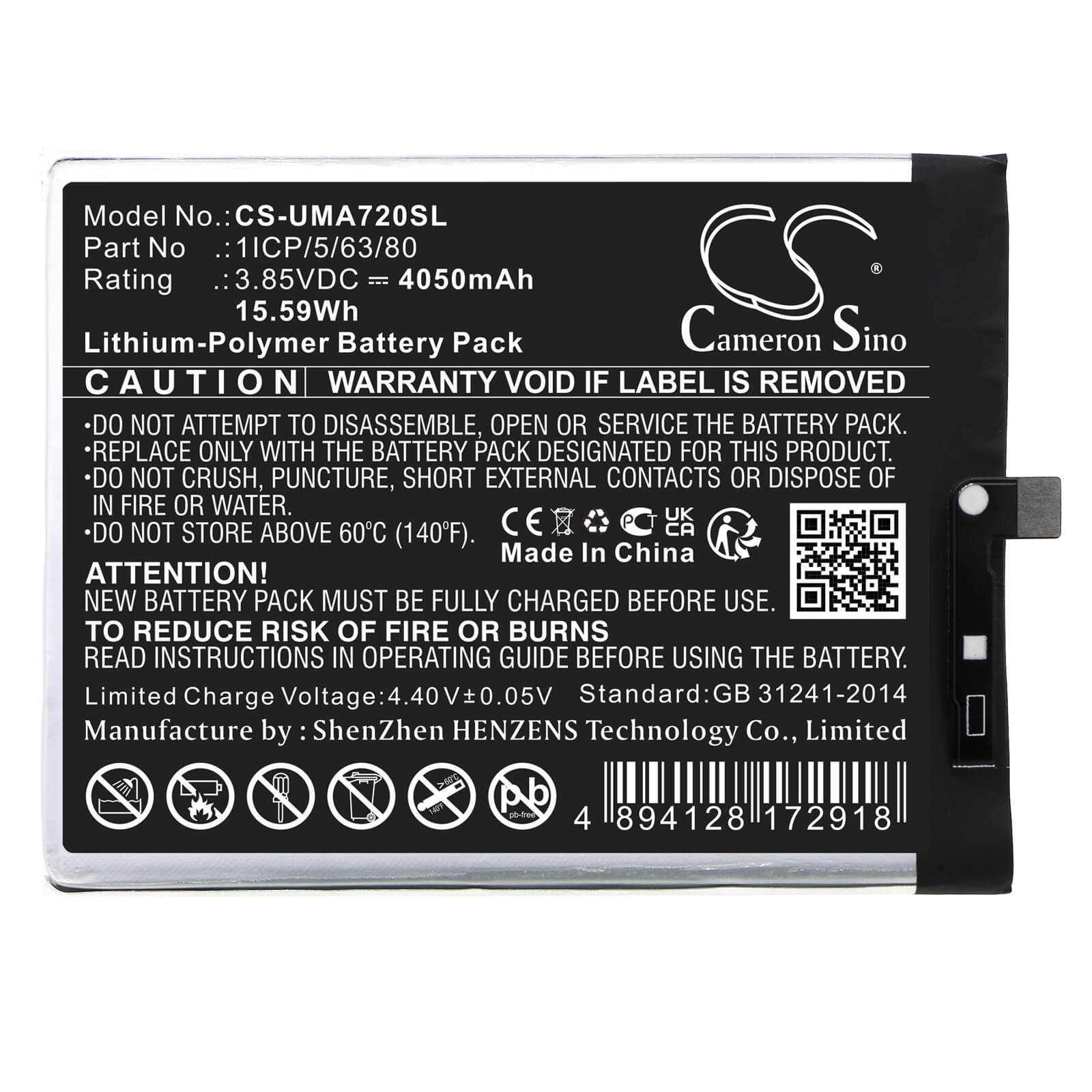 Li-Polymer Battery fits Umi, Umidigi A7s 3.85V, 4050mAh / 15.59Wh Mobile & SmartPhone Cameron Sino Technology Limited