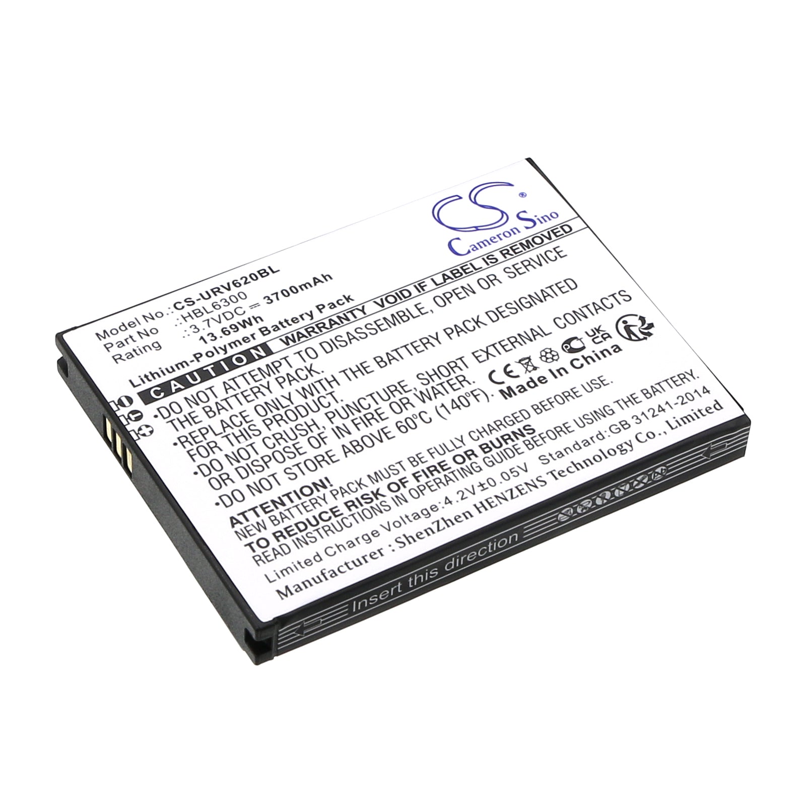 Li-Polymer, Barcode Scanner Battery fits Urovo I6200, 3.7V, 3700mAh Barcode Scanner Cameron Sino Technology Limited