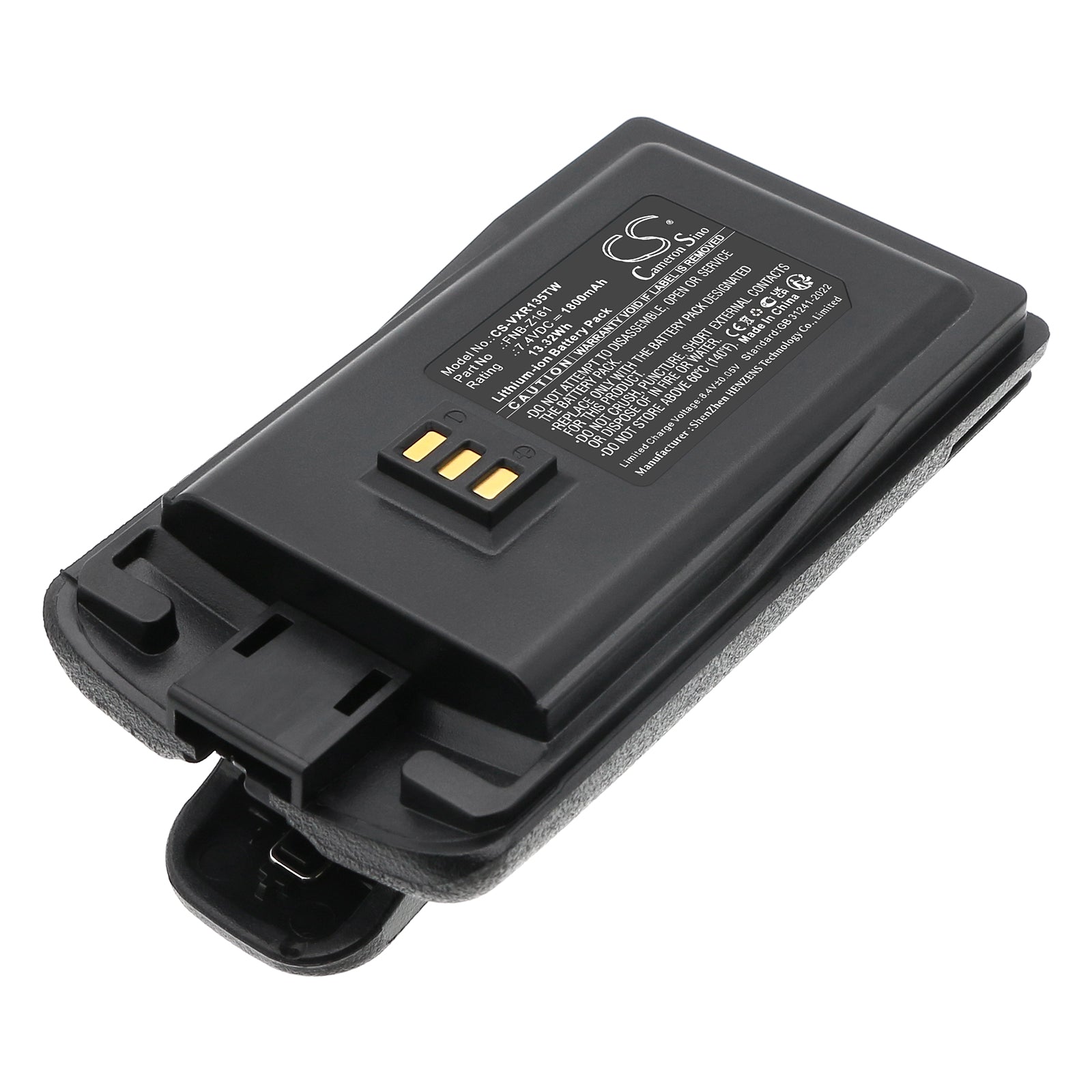 7.4V, Li-ion, 1800mAh, Battery fits Vertex Standard VZ-D131, VZ-D135, 13.32Wh Two-Way Radio Cameron Sino Technology Limited
