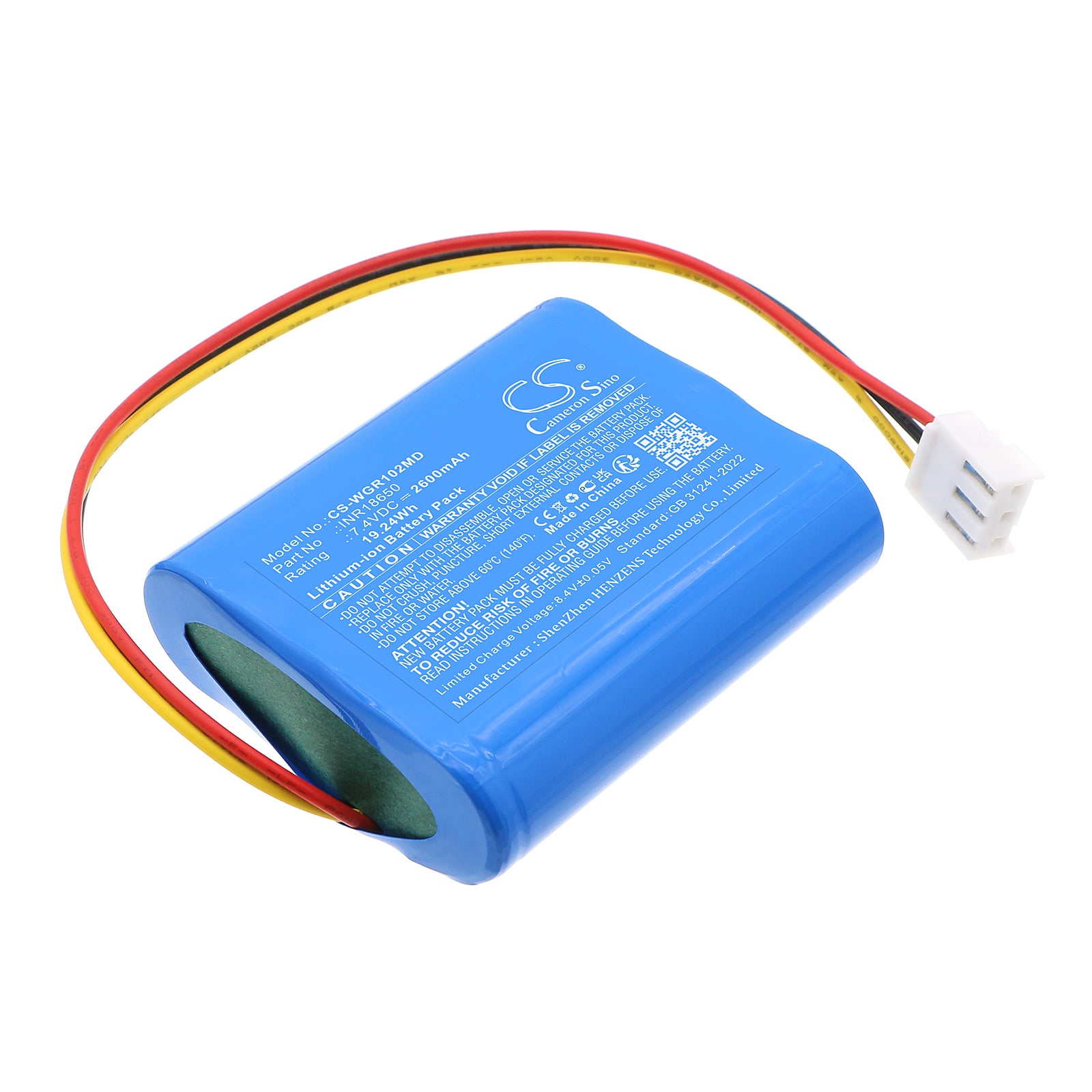 7.4V, Li-ion, 2600mAh, Battery fits WEGO WGI-1020, 19.24Wh Medical Cameron Sino Technology Limited