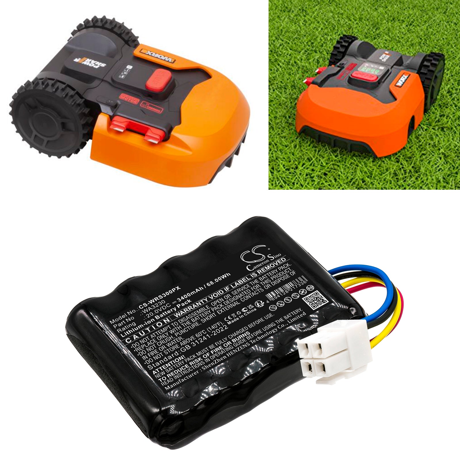 20V, Li-ion, 3400mAh, Battery fits Sunseeker RMA1001M20V, RMA301M20V, 68Wh Lawn Mowers Cameron Sino Technology Limited
