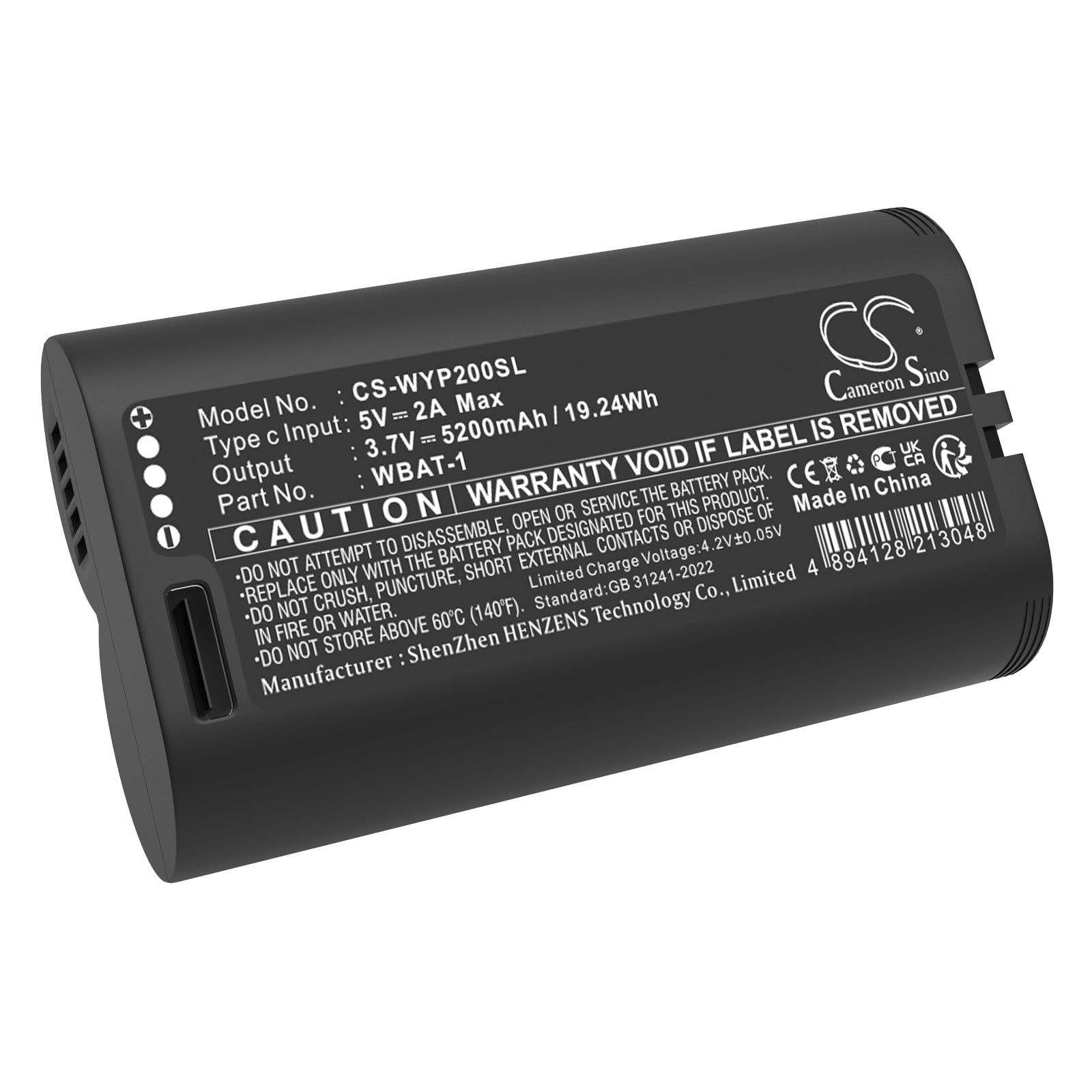 3.7V, Li-ion, 5200mAh, Battery fits Wyze Pro 2k, Cam Pro, 19.24Wh Home Security Camera Cameron Sino Technology Limited