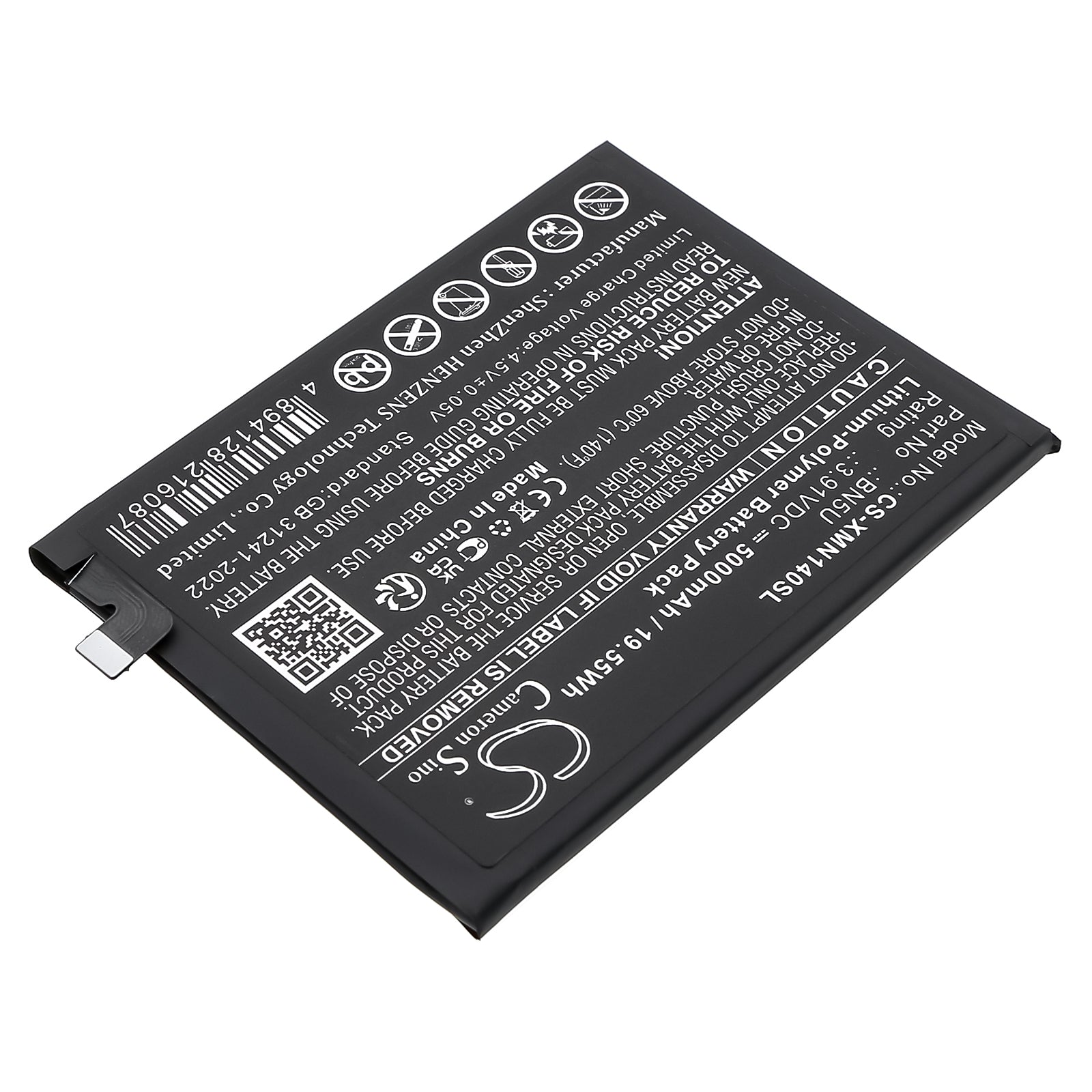 3.91V, Li-Polymer, 5000mAh, Battery fits Xiaomi 24094RAD4C, Xiaomi Redmi Note 14 5G | Poco M7 Pro 5G | Redmi Note 14 5G, 19.55Wh Mobile, SmartPhone Cameron Sino Technology Limited