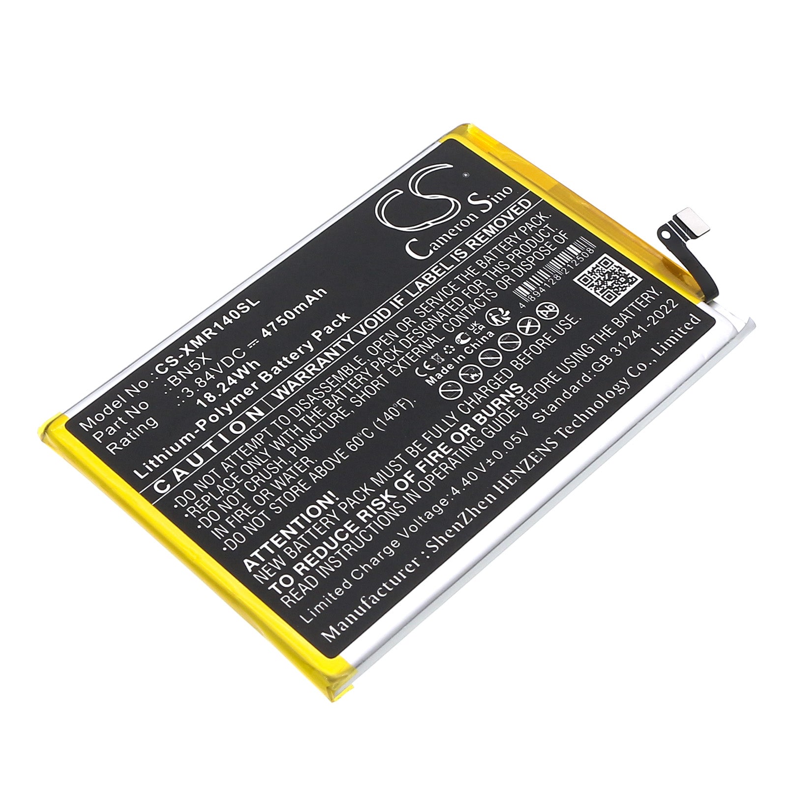 3.84V, Li-Polymer, 4750mAh, Battery fits Xiaomi 2409BRN2CA, 2409BRN2CC, 18.24Wh Mobile, SmartPhone Cameron Sino Technology Limited