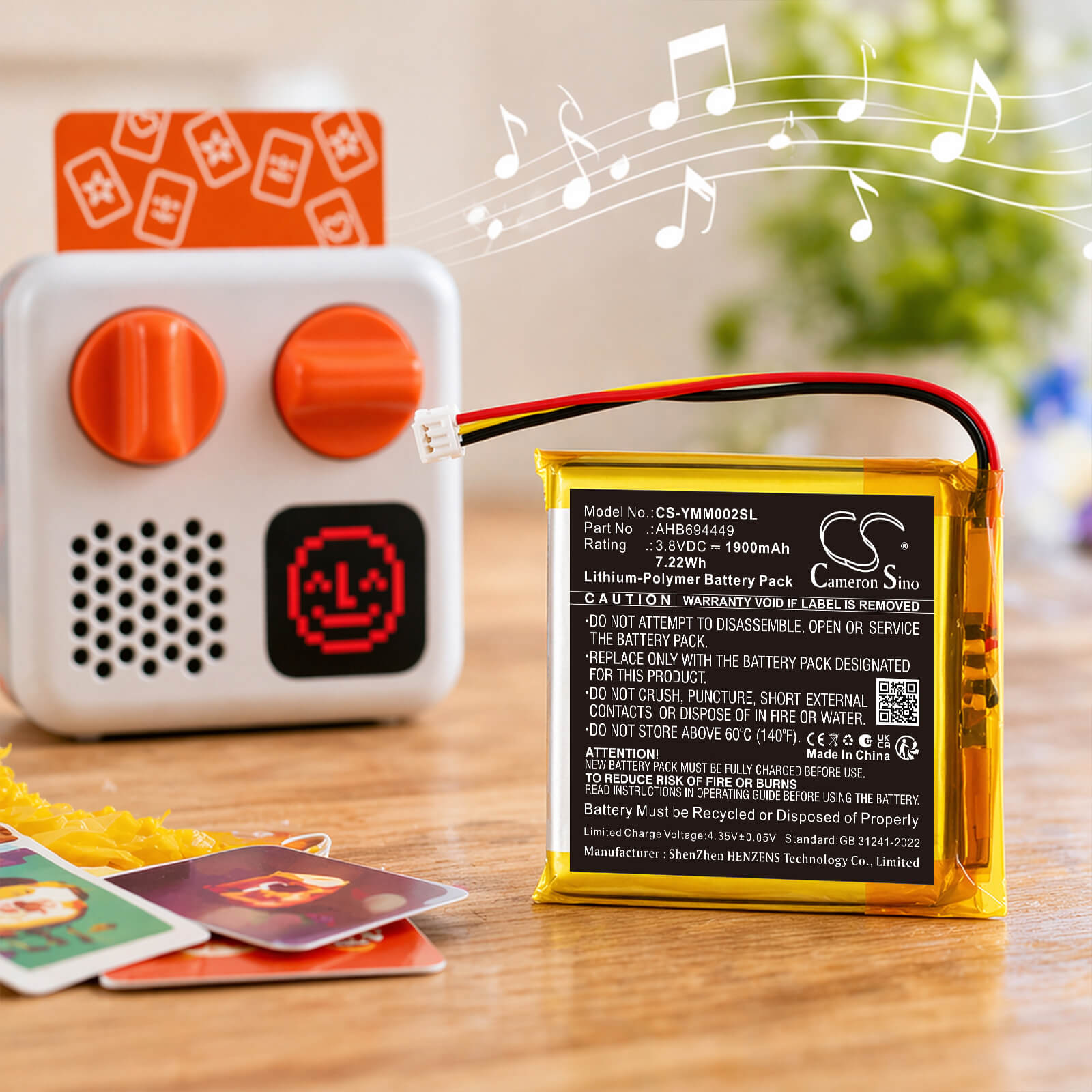 3.8V, Li-Polymer, 1900mAh, Battery fits Yoto YM002, Mini 2024, 7.22Wh Speaker Cameron Sino Technology Limited