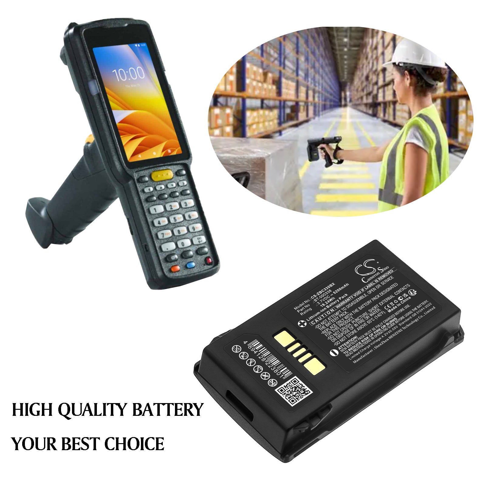 3.7V, Li-ion, 5200mAh, Battery fits Zebra MC33, MC330, 19.24Wh Barcode Scanner Cameron Sino Technology Limited